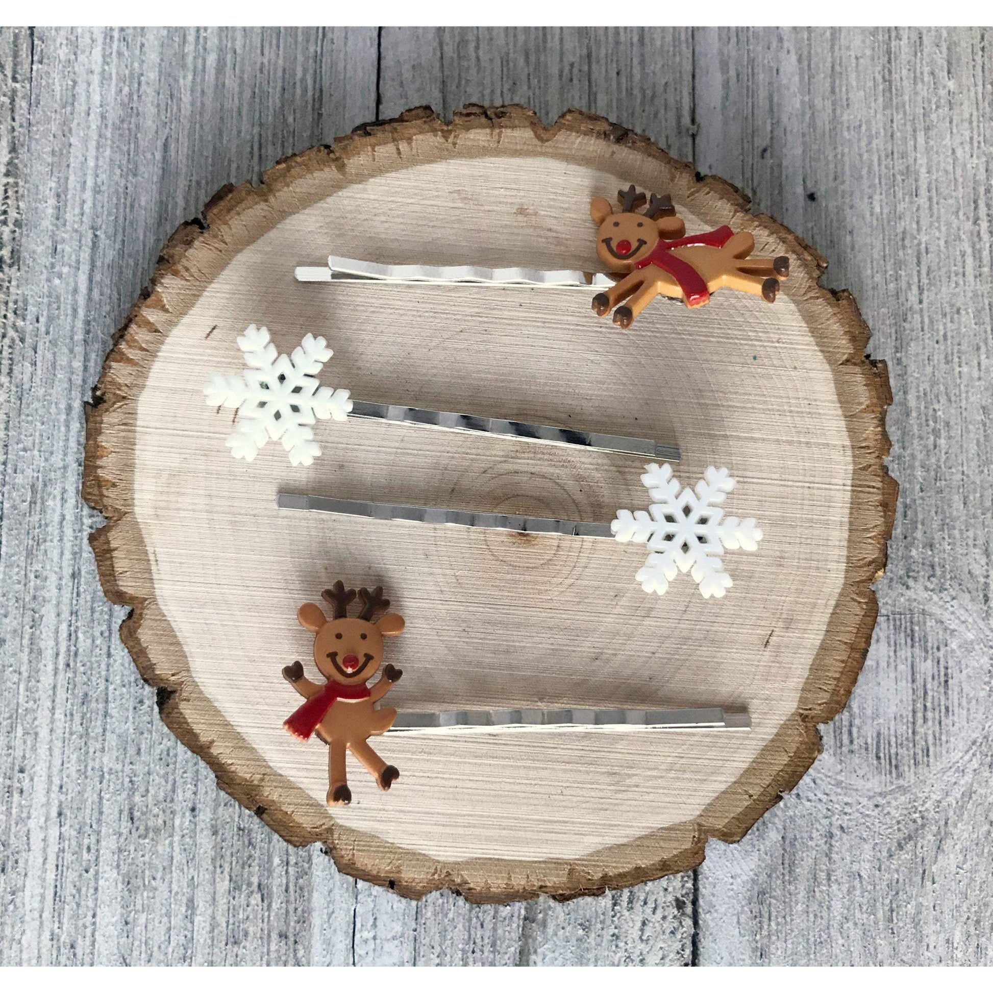 Reindeer Hair Pins, Snowflake Hair Pins, Christmas Hair Pins, Reindeer Barrettes, Holiday Bobby Pins