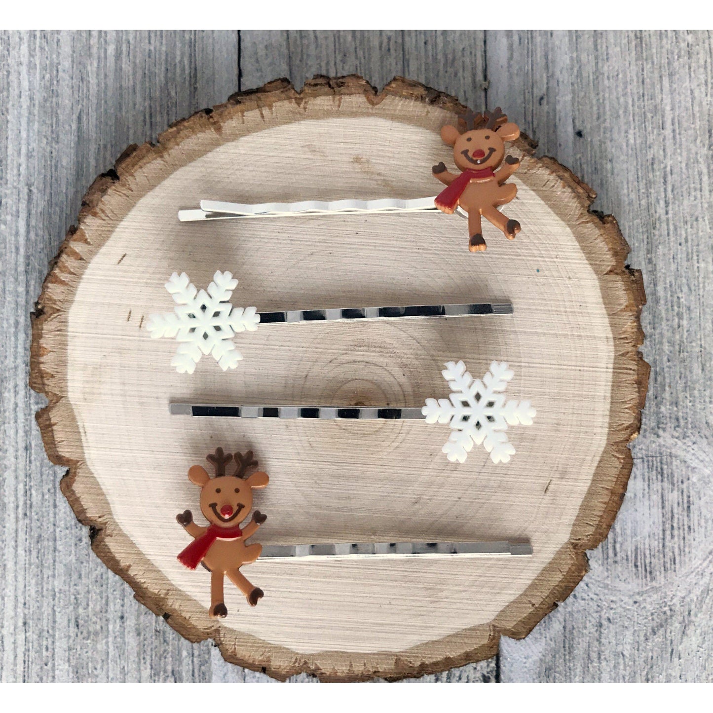 Reindeer Hair Pins, Snowflake Hair Pins, Christmas Hair Pins, Reindeer Barrettes, Holiday Bobby Pins