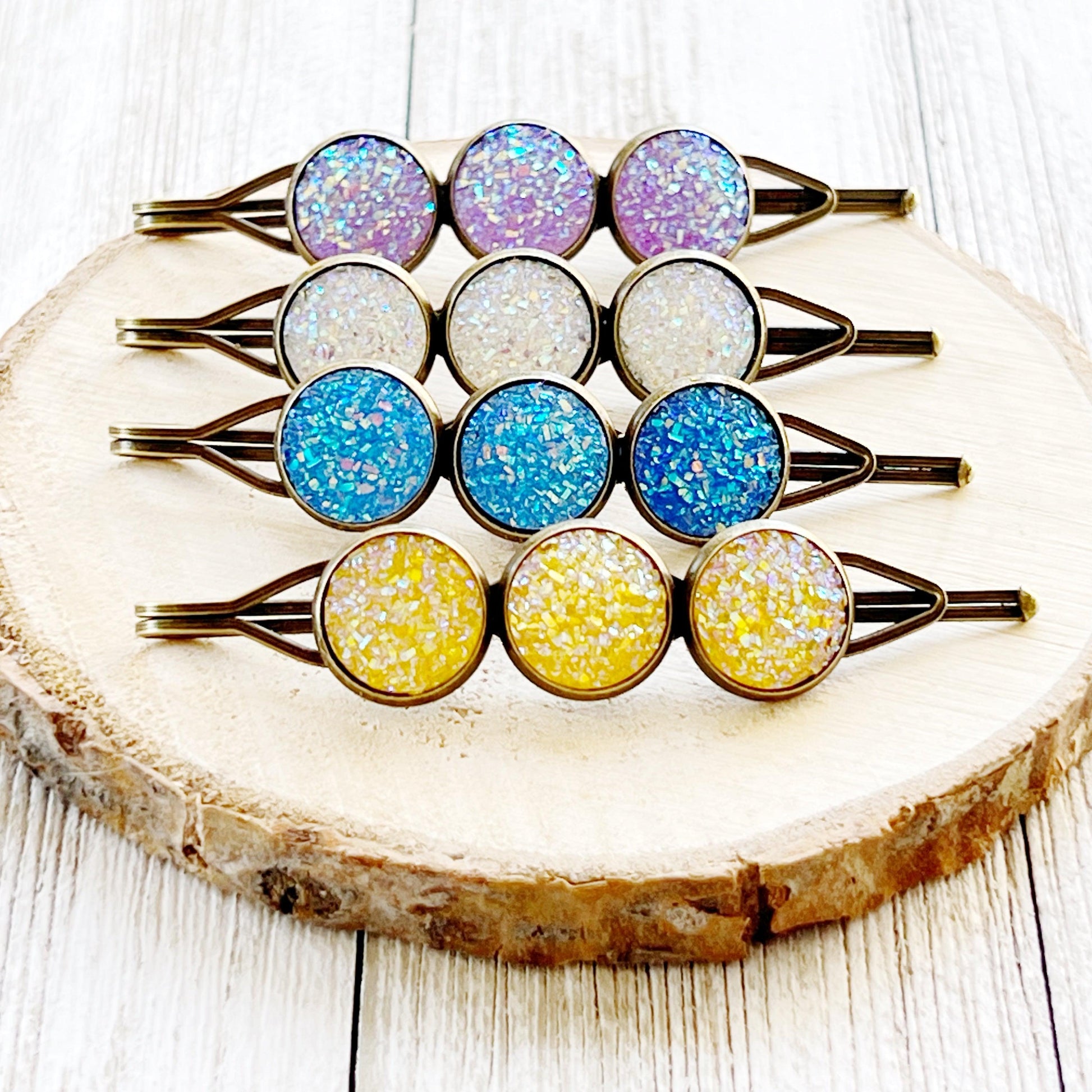 Spring Druzy Hair Pins, Women Hair Pin, Women Hair Clip, Yellow Druzy Bobby Pin, Women Hair Barrette, Cute Hair Clip, Women Bobby Pin