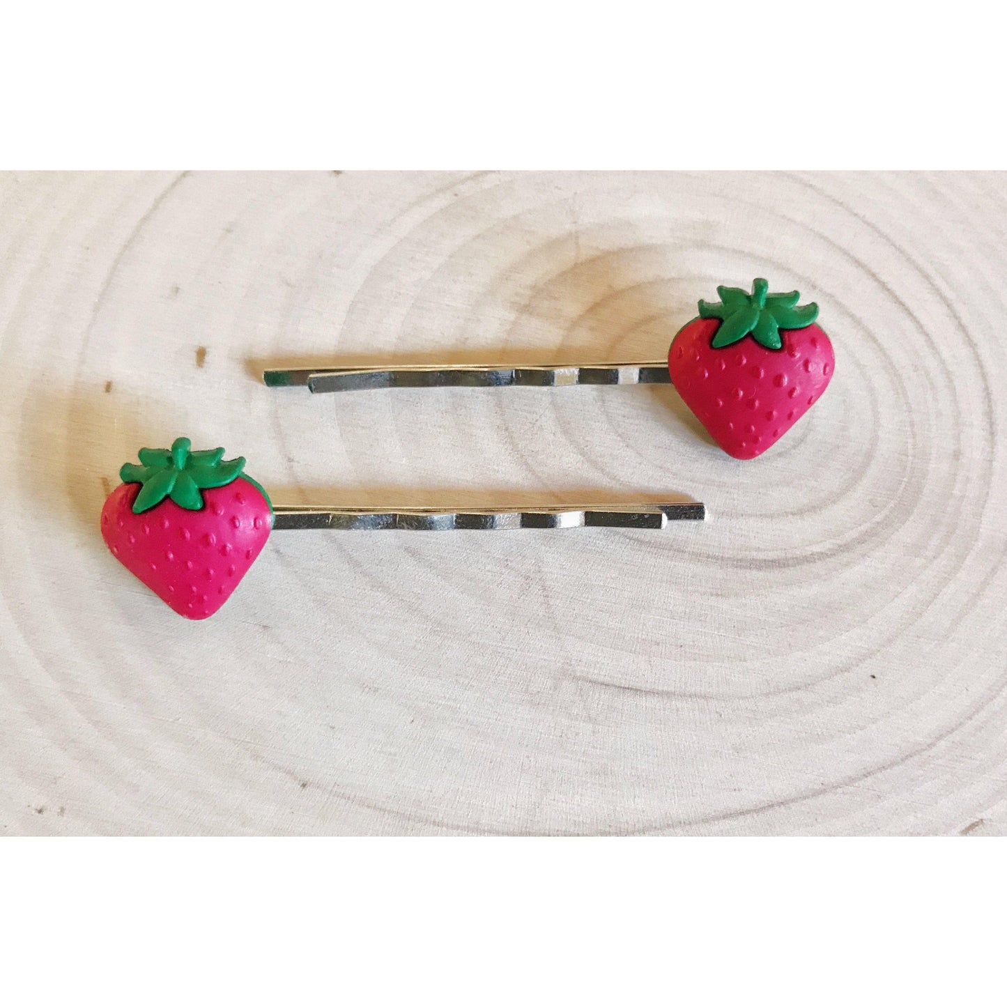 Strawberry Fruit Silver Bobby Pins - Fun & Whimsical Hair Accessories