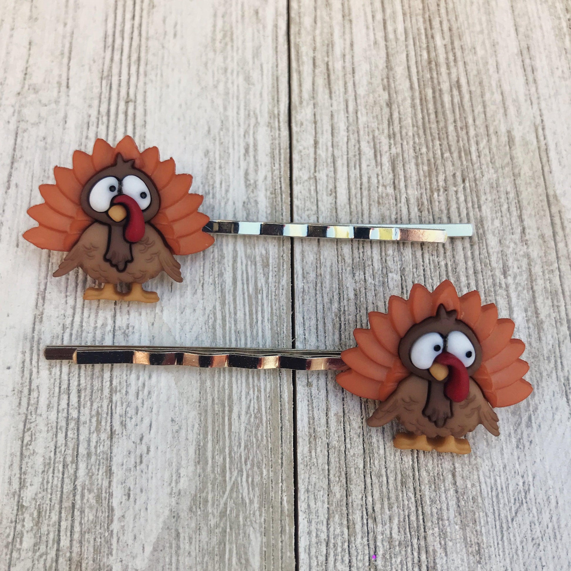 Thanksgiving Hair Pins, Turkey Hair Clips, Fall Hair Barrettes, Womens Bobby Pins, Cute Hair Pins, Thanksgiving Jewelry, Fall Accessories