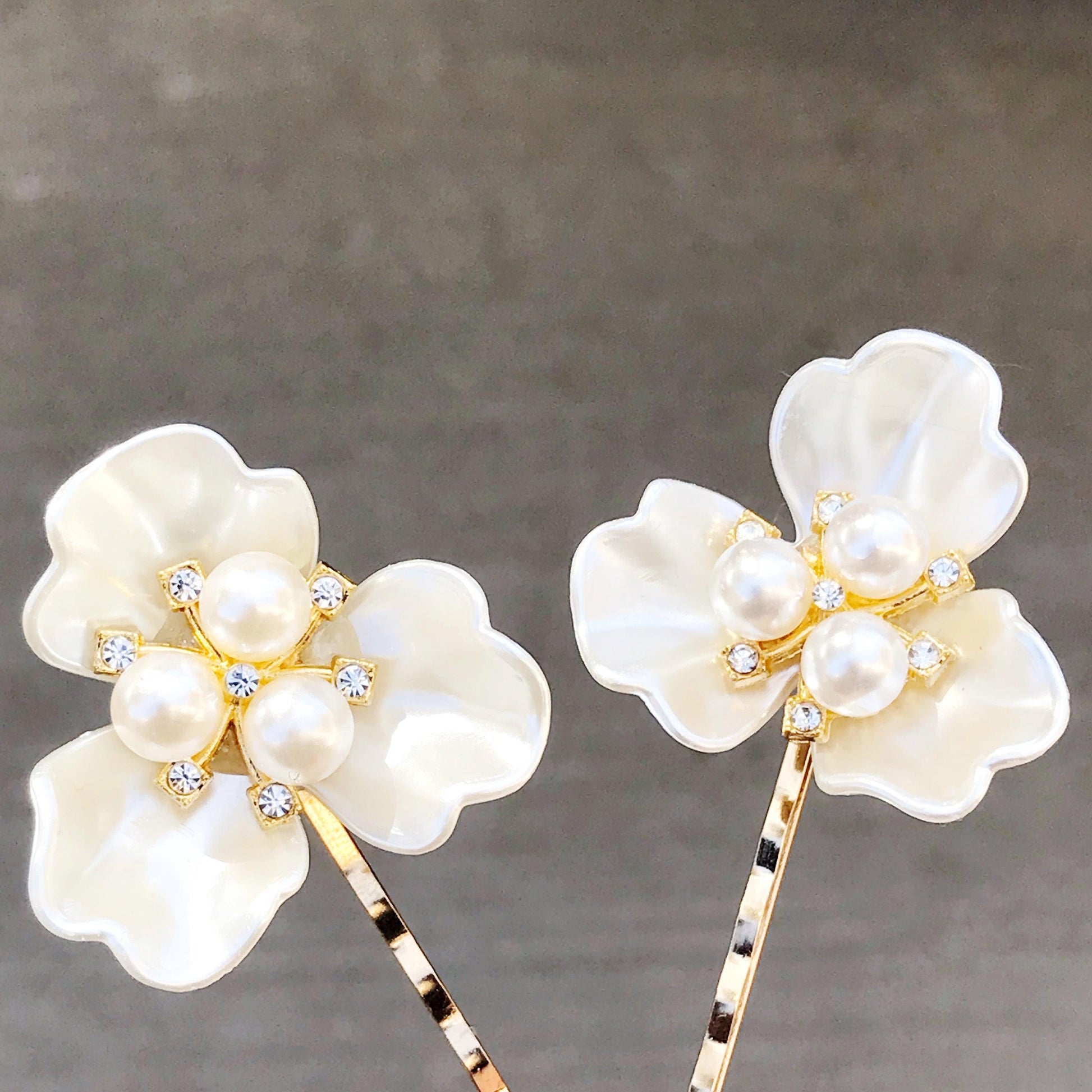 White Floral Pearl Hair Pin Set Women Bridal Hair Accessories Flower Bobby Pins