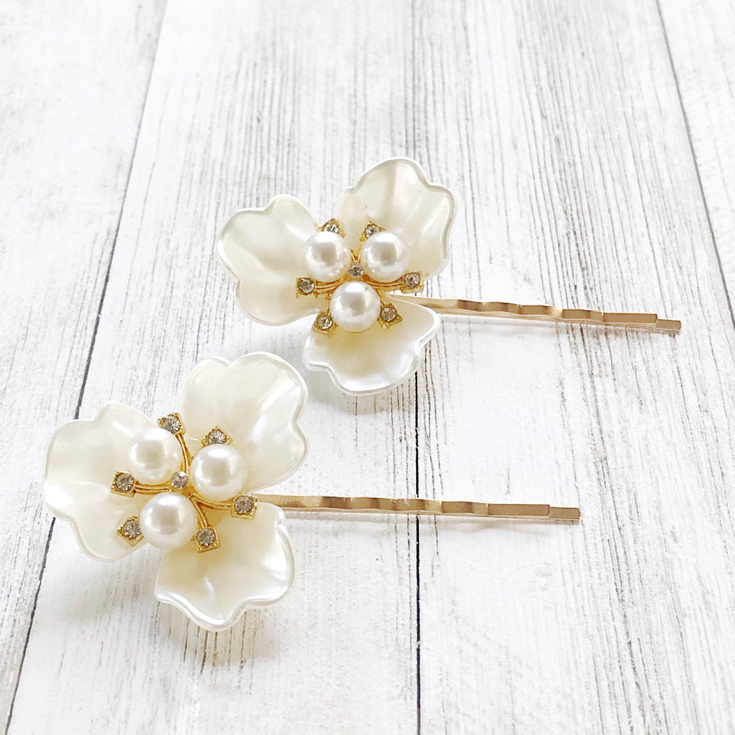 White Floral Pearl Hair Pin Set Women Bridal Hair Accessories Flower Bobby Pins