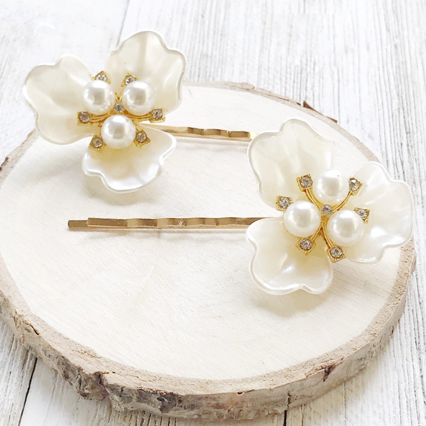 White Floral Pearl Hair Pin Set Women Bridal Hair Accessories Flower Bobby Pins