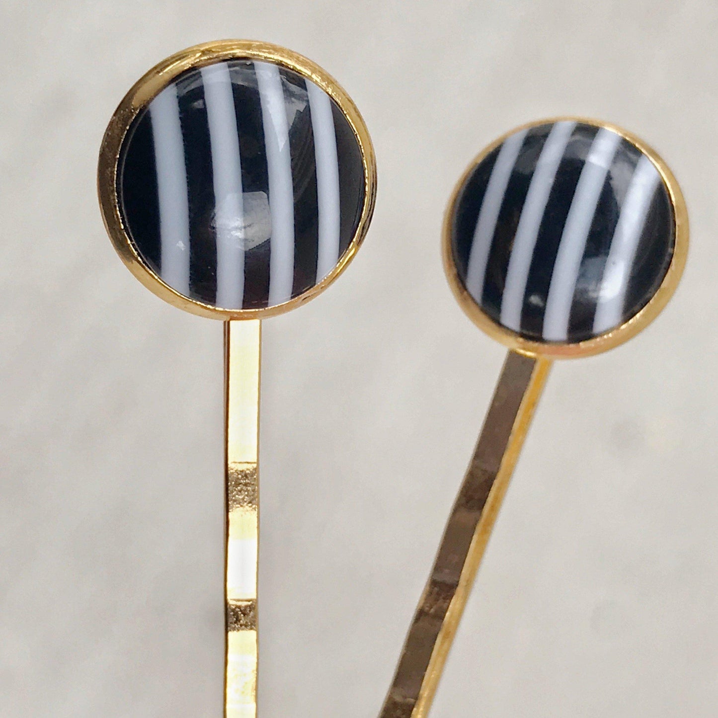 Black & White Striped Decorative Hair Pins for Women - Stylish Hair Accessories