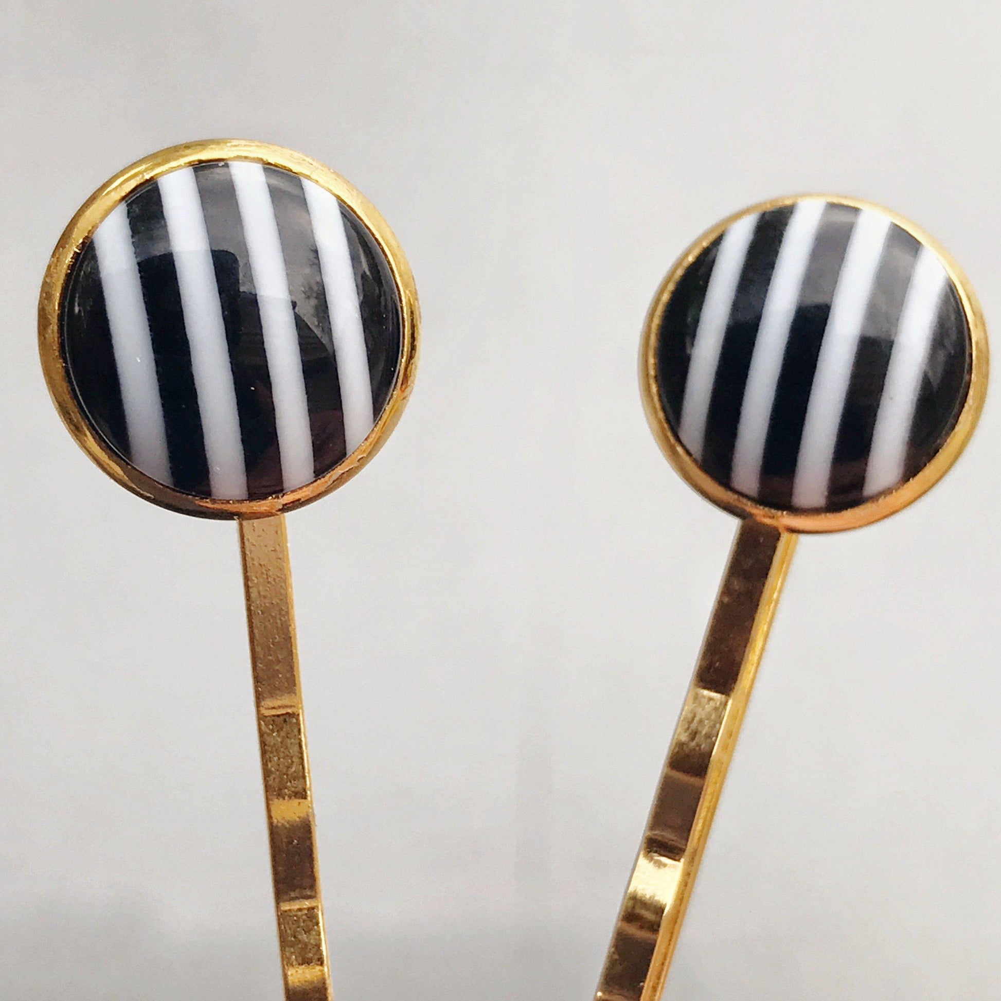 Black & White Striped Decorative Hair Pins for Women - Stylish Hair Accessories