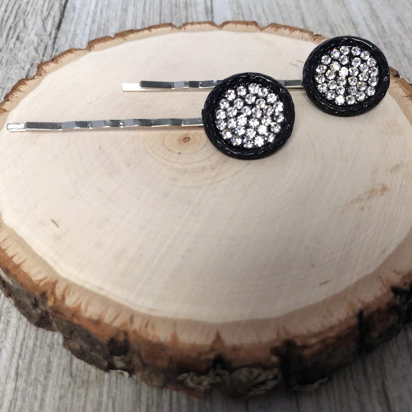 Black Crystal Hair Pins - Elegant Women's Hair Accessories | Circle and Rhinestone Bobby Pins