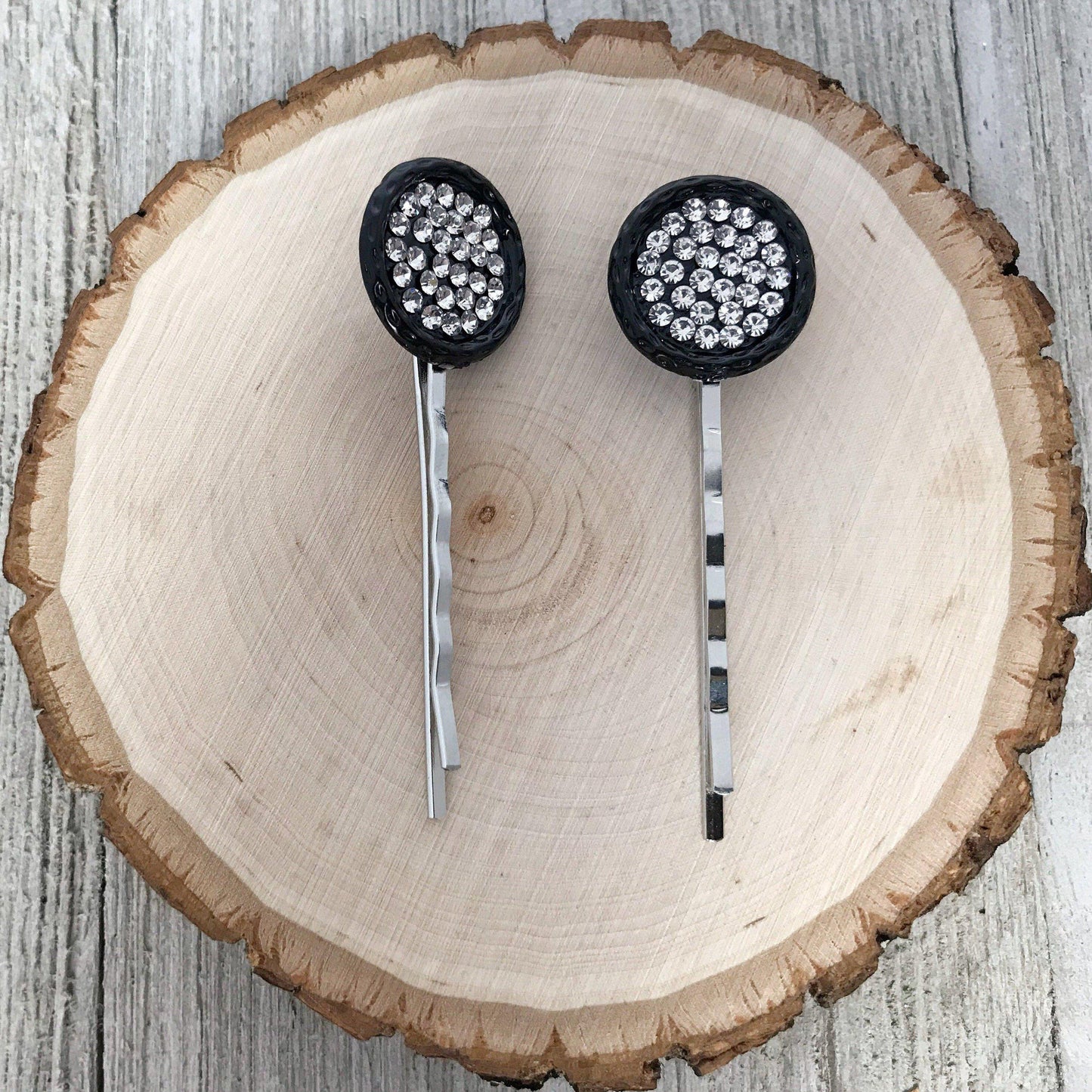 Black Crystal Hair Pins - Elegant Women's Hair Accessories | Circle and Rhinestone Bobby Pins