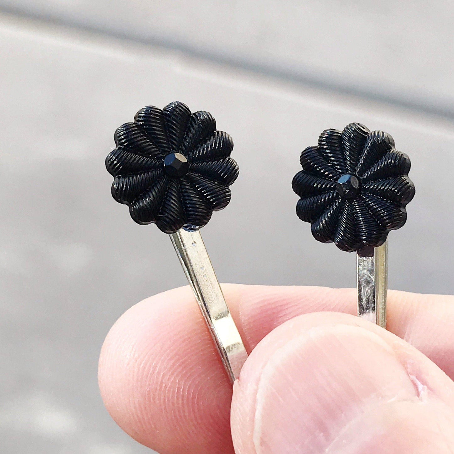 Small Black Flower Hair Pins