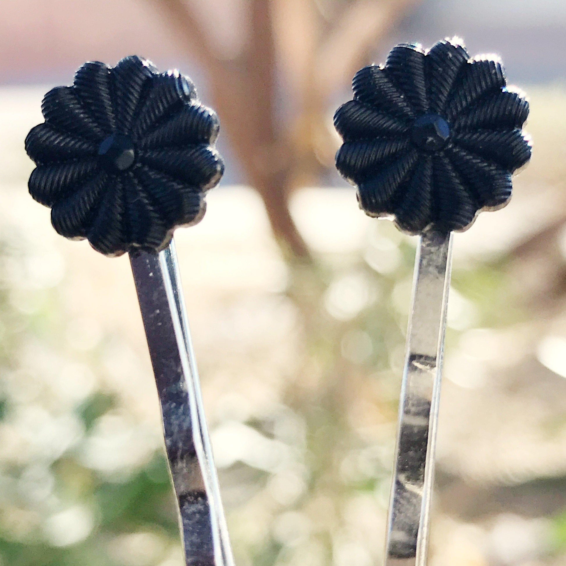 Small Black Flower Hair Pins