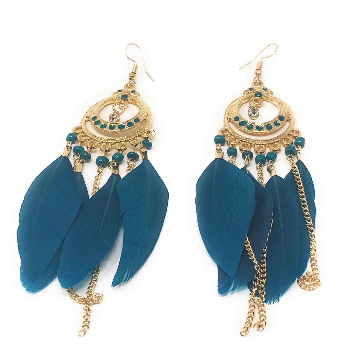 Blue Feather Chain Dangle Earrings - Boho-inspired Chic Accessories