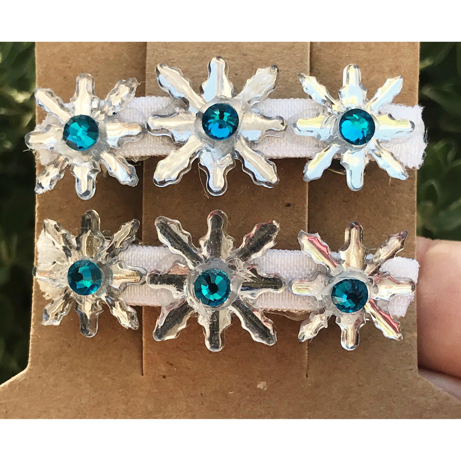 Blue Rhinestone Silver Snowflake Hair Clips - Elegant & Festive Hair Accessories