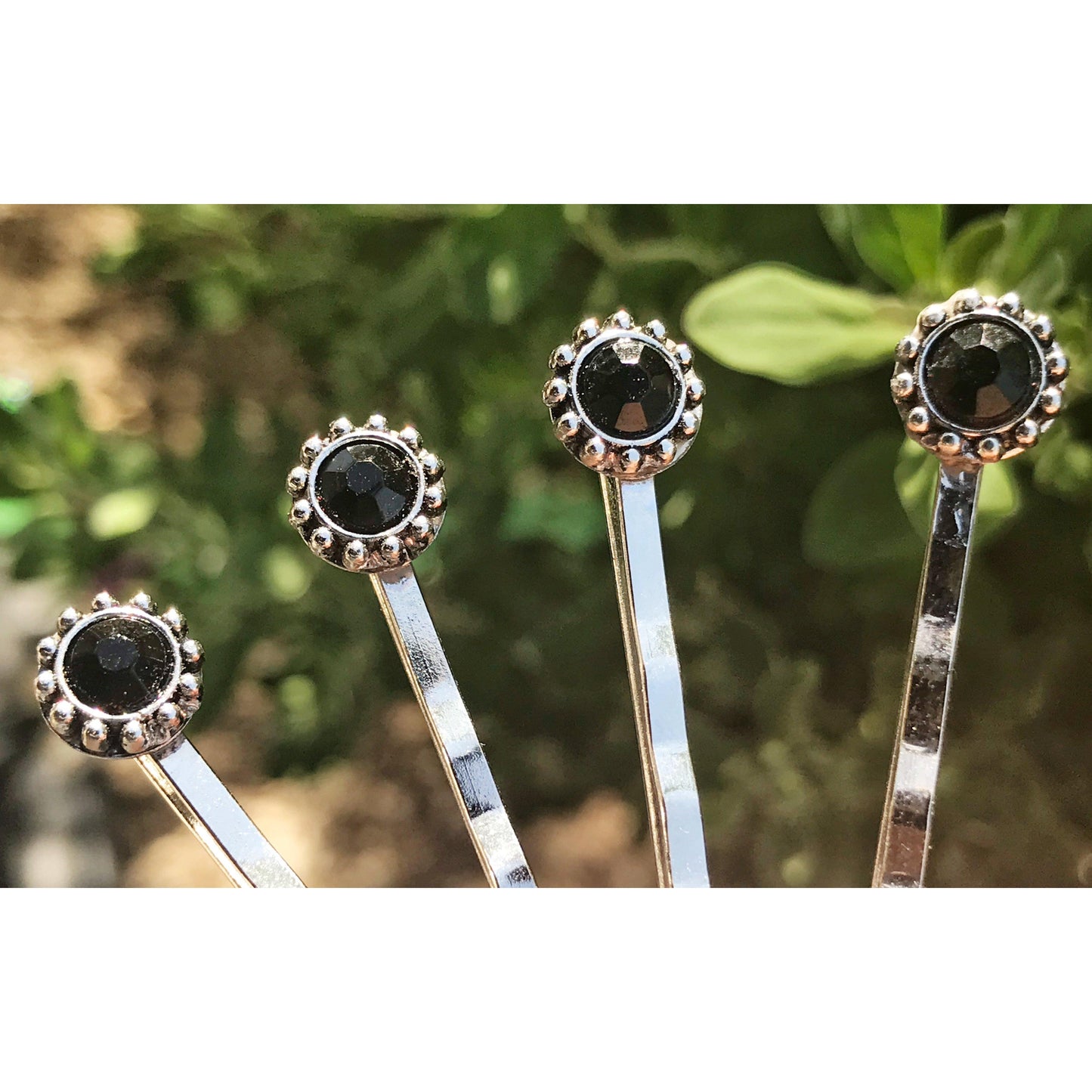 Boho Black Gemstone Hair Pins Set of 4 - Western-Inspired Hair Accessories