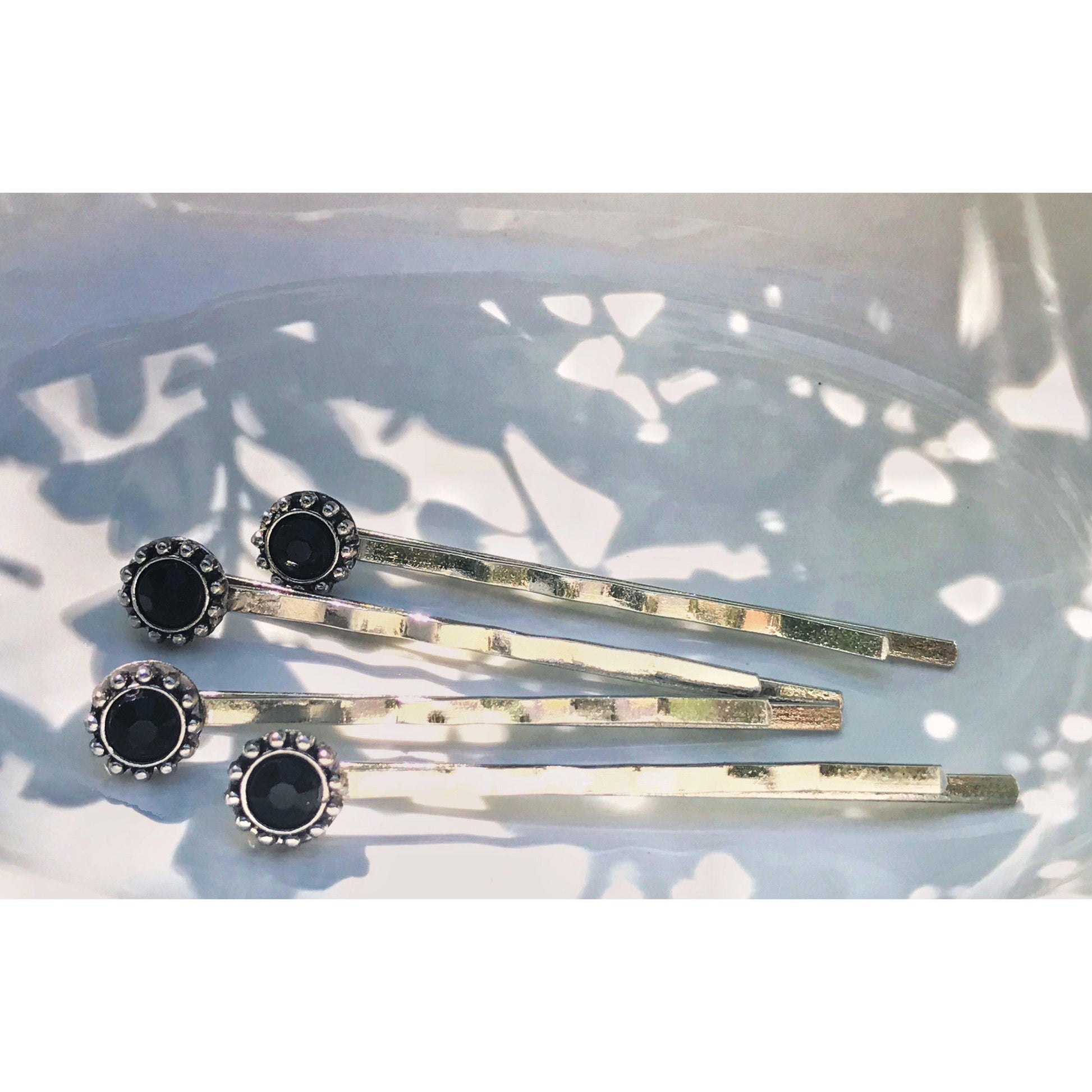 Boho Black Gemstone Hair Pins Set of 4 - Western-Inspired Hair Accessories