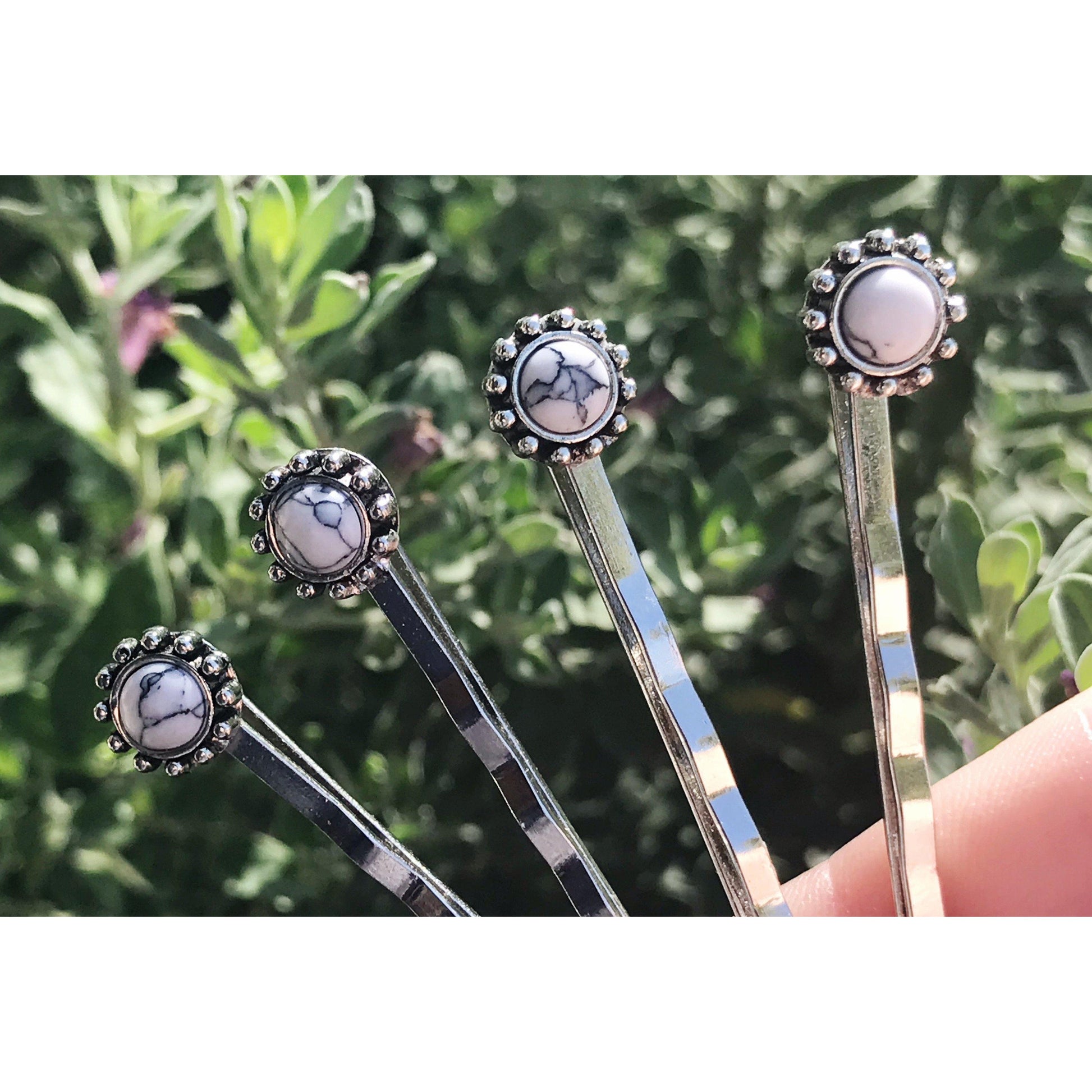 Boho White Gemstone Hair Pins - Set of 4 Stylish Bobby Pins