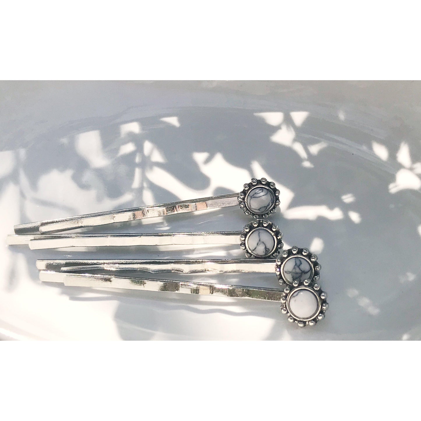 Boho White Gemstone Hair Pins - Set of 4 Stylish Bobby Pins