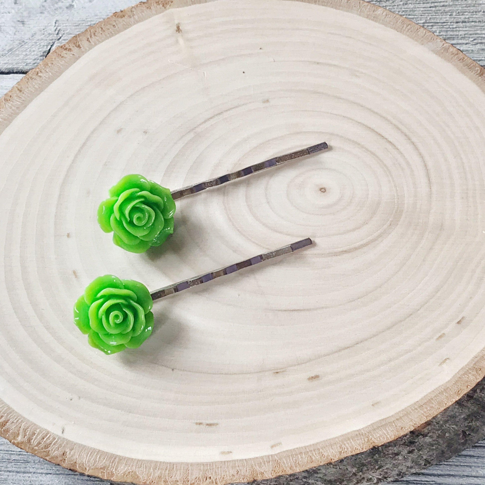 Bright Green Flower Hair Pin - Wedding Hair Jewelry | Floral Bobby Pin Bridal Hair Accessory