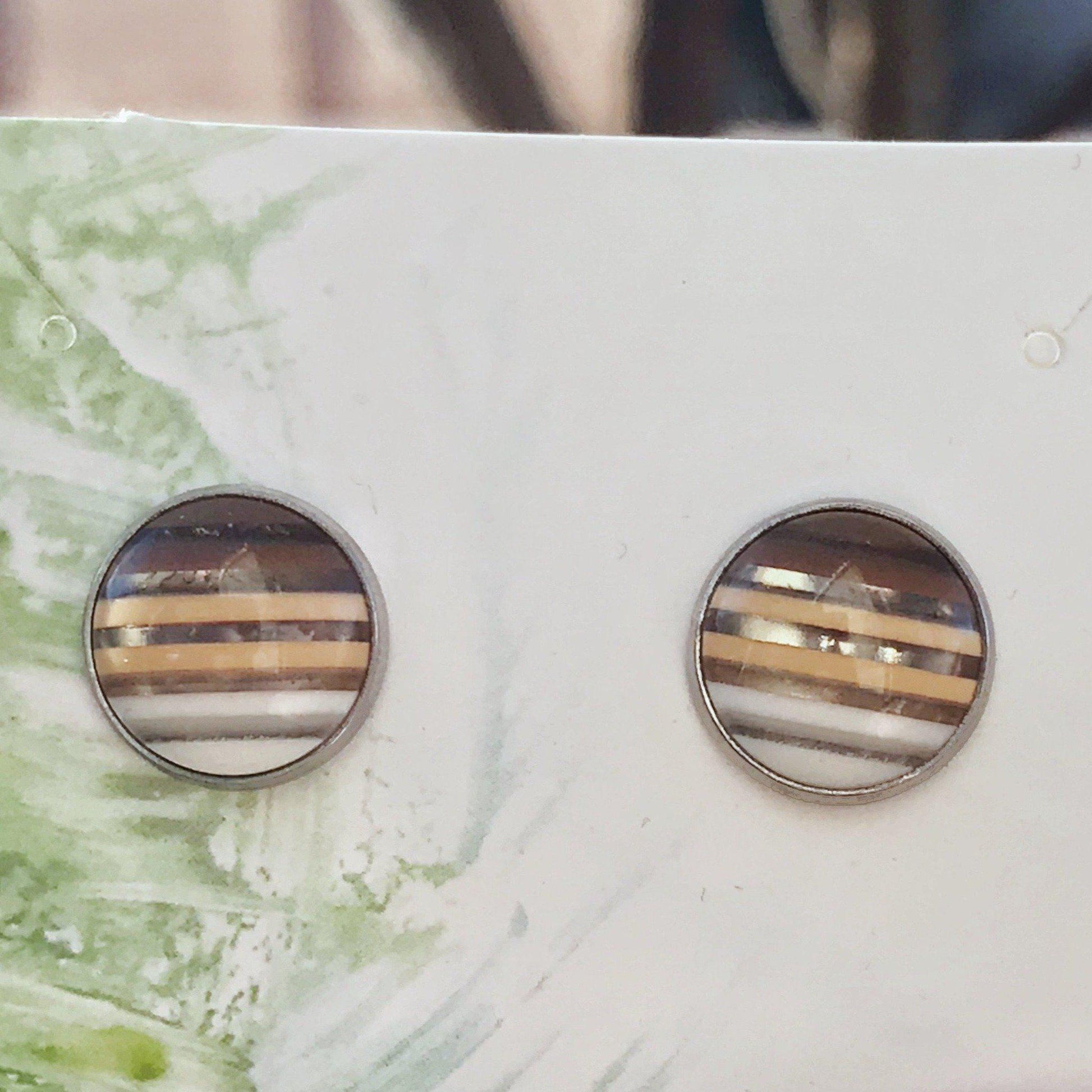 Brown Striped Earrings - Minimalist Studs for Boho Chic Style | Statement Jewelry & Neutral Gifts