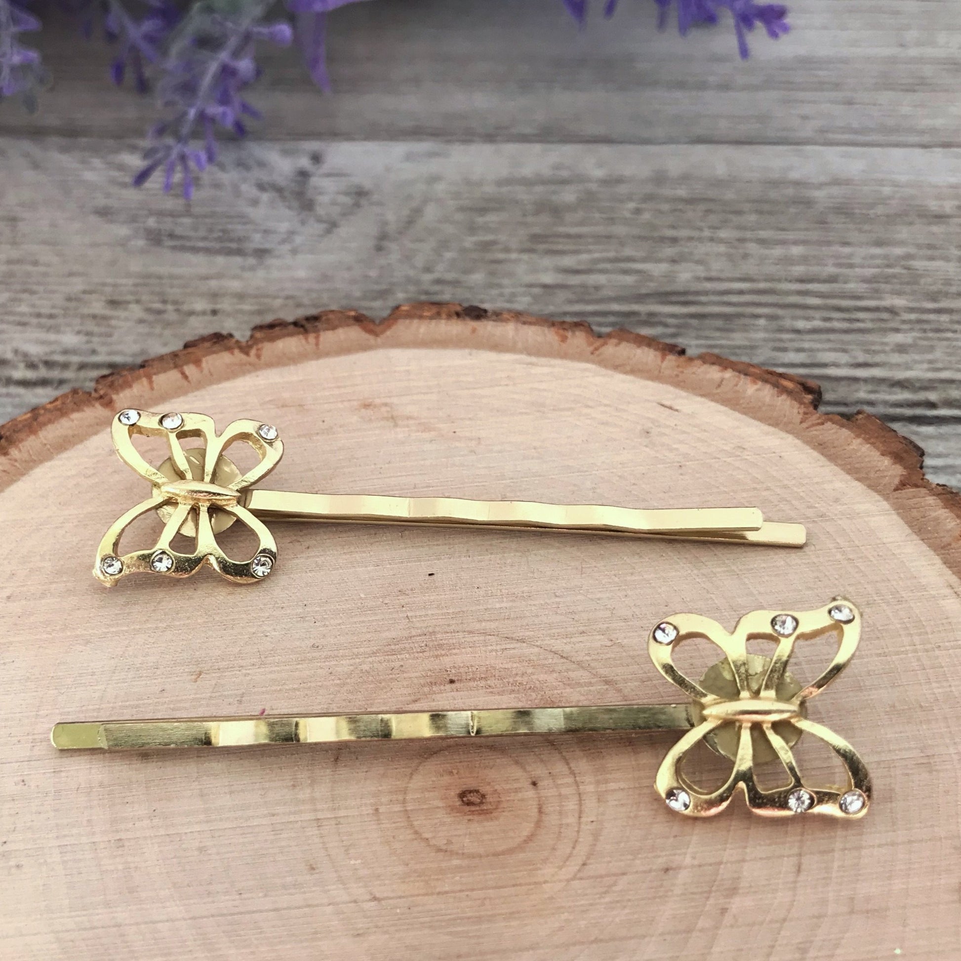 Gold Butterfly Hair Pins with Rhinestone Accents - Elegant & Stylish Women's Bobby Pins