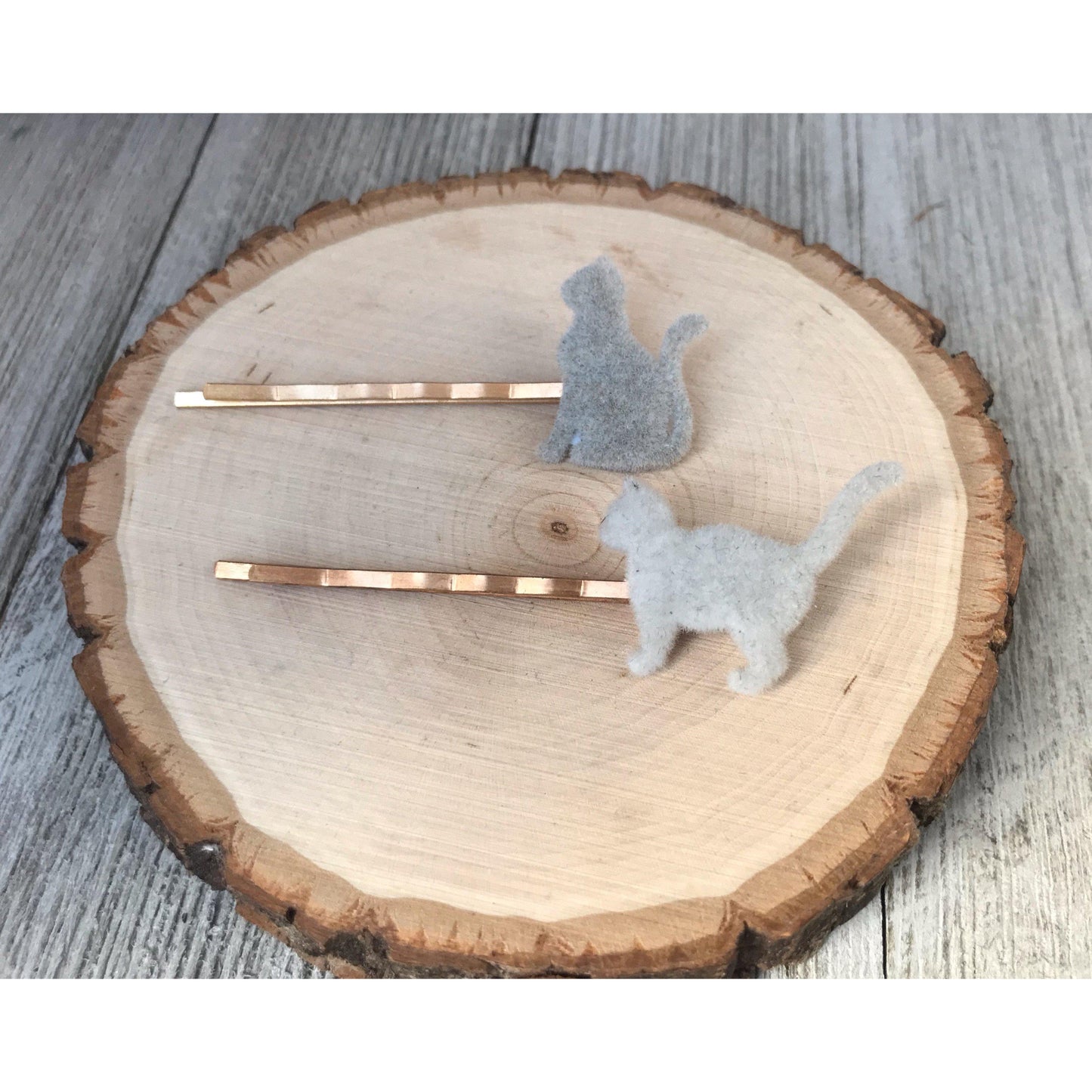 Gray Felted Cat Hair Pins - Quirky Accessories for Feline-Inspired Hairstyles