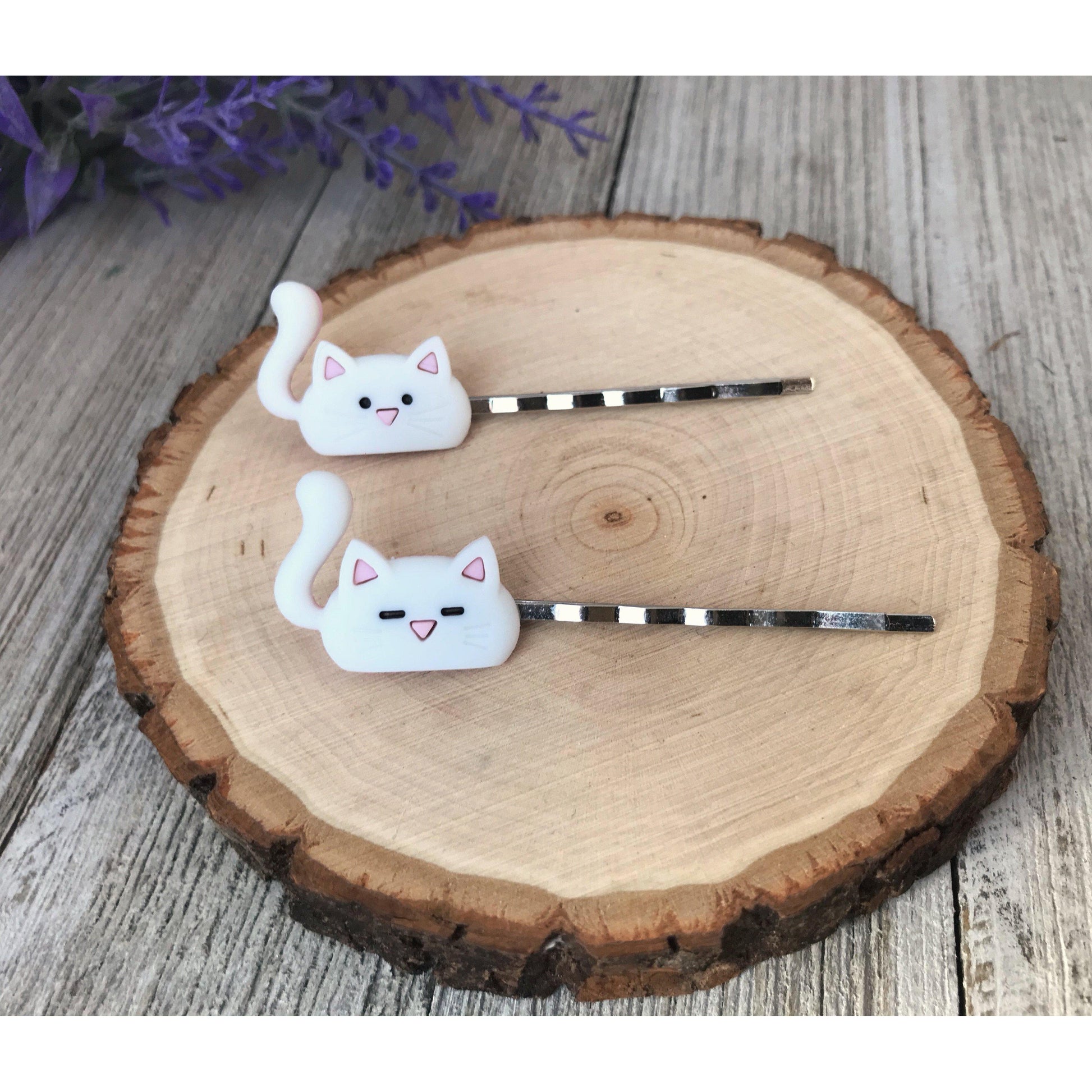 White Cat Hair Pins - Cute Accessories for Feline Fans