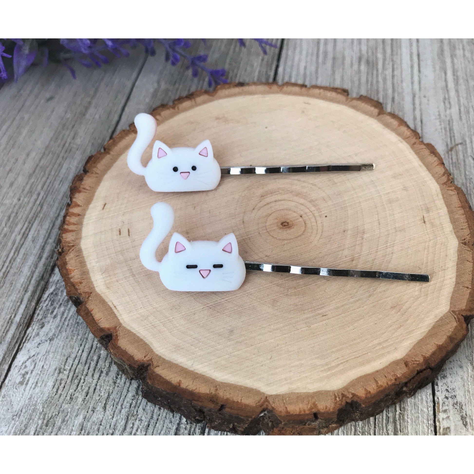 White Cat Hair Pins - Cute Accessories for Feline Fans