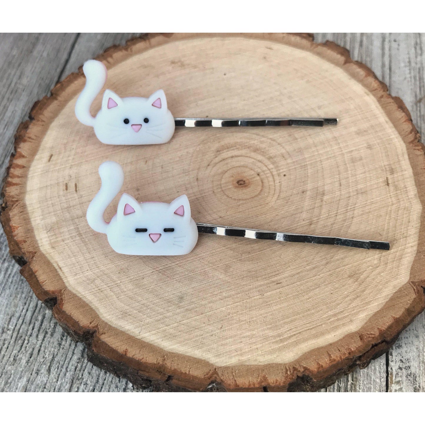 White Cat Hair Pins - Cute Accessories for Feline Fans