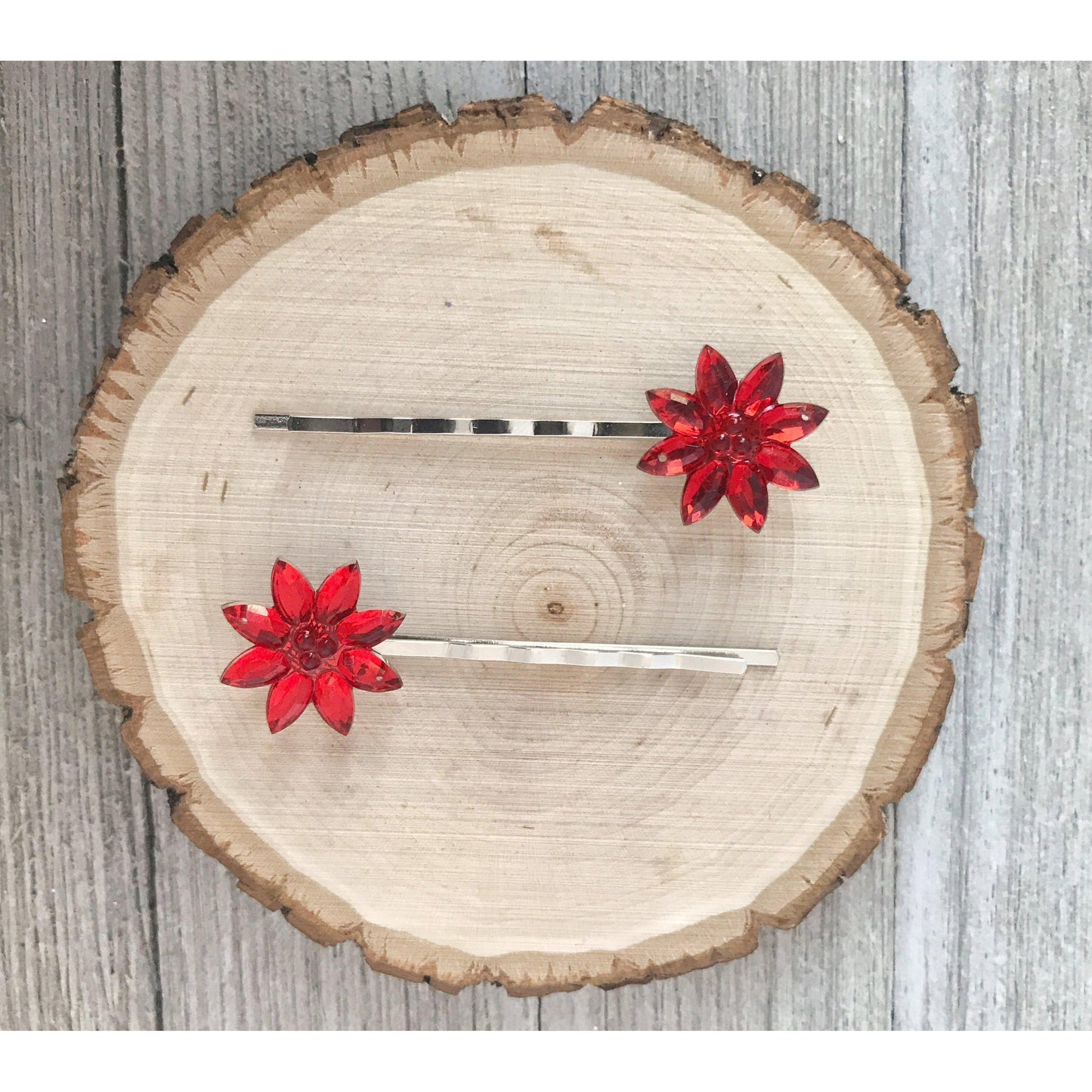 Red Flower Chrysanthemum Hair Pins - Festive Christmas Holiday Accessories