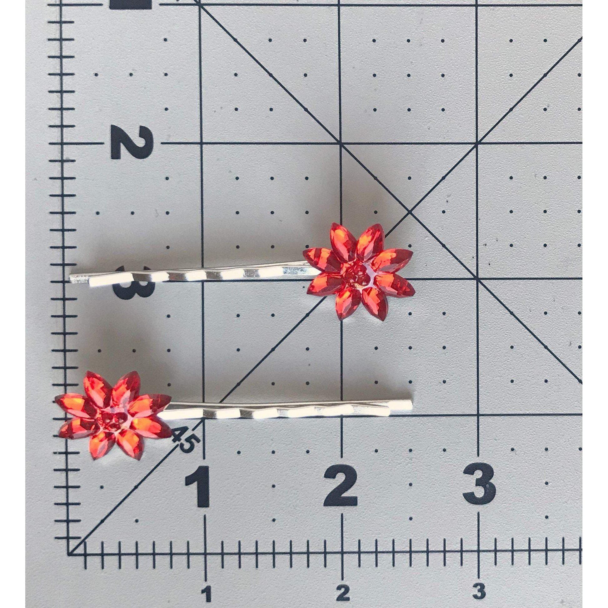 Red Flower Chrysanthemum Hair Pins - Festive Christmas Holiday Accessories