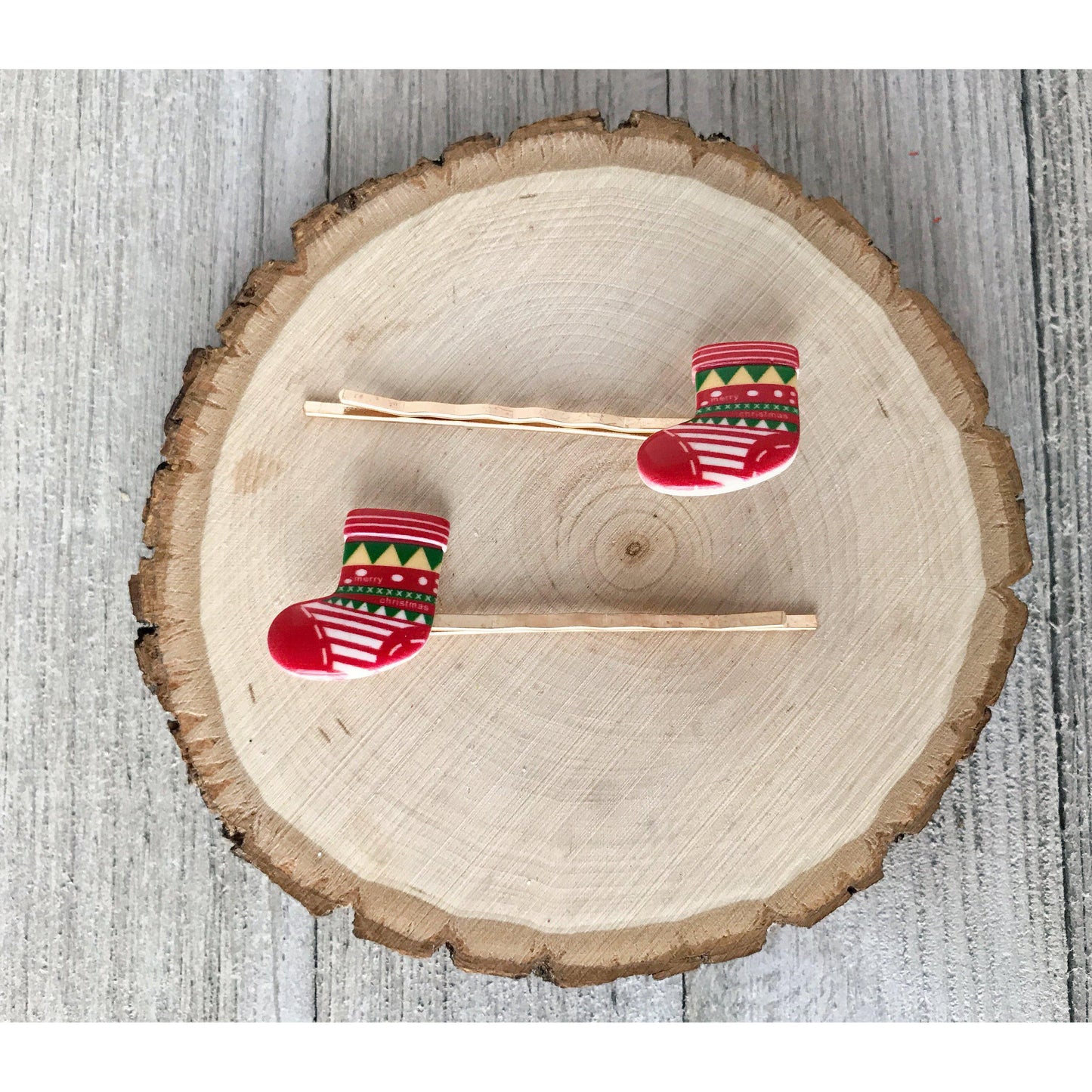 Christmas Stocking Holiday Hair Pins - Festive Season Accessories