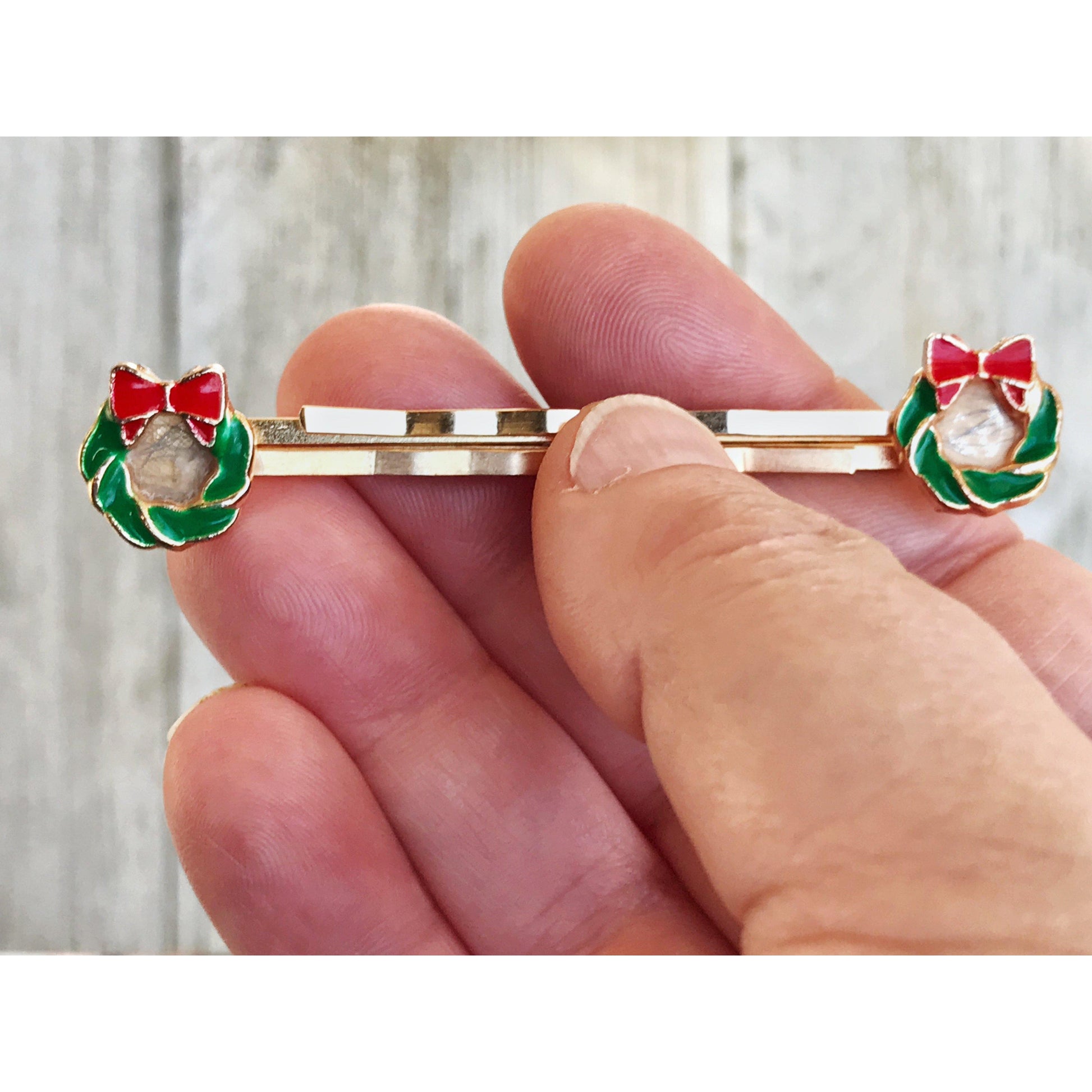 Green Christmas Wreath Hair Pins - Festive Holiday Accessories