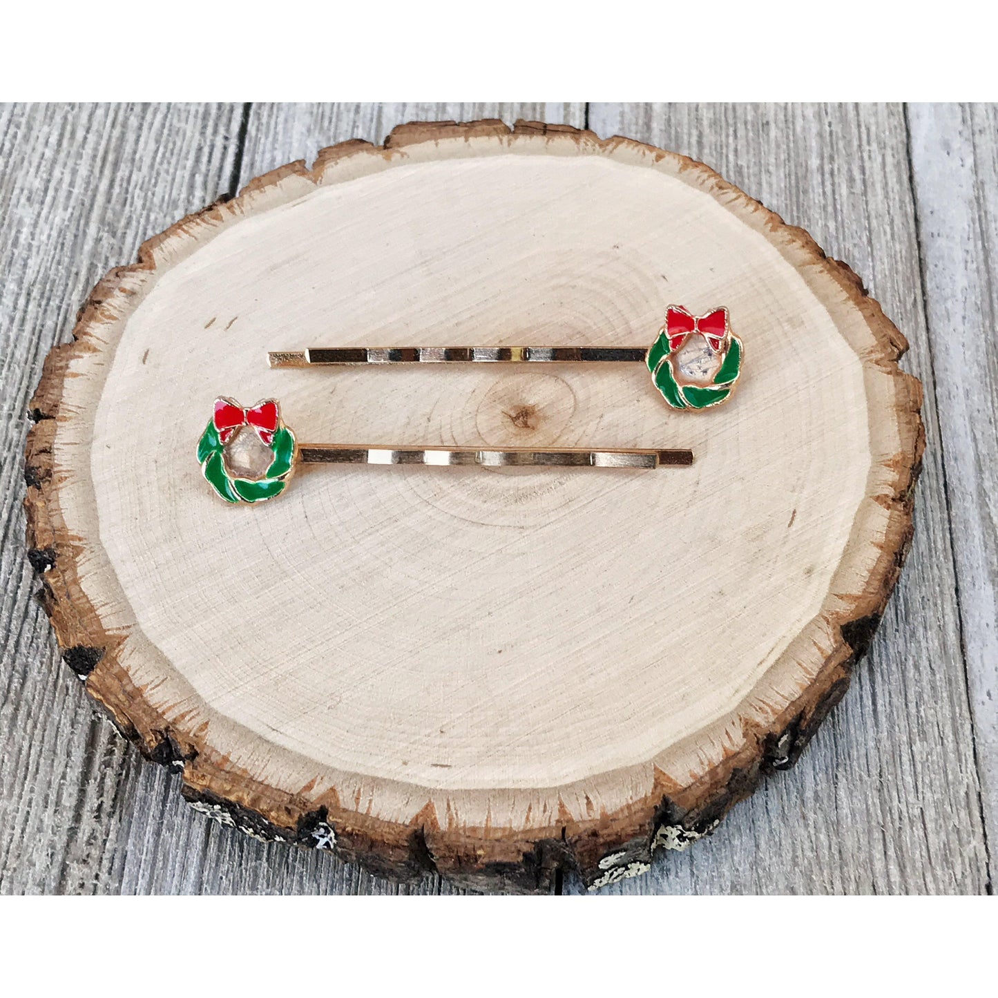 Green Christmas Wreath Hair Pins - Festive Holiday Accessories