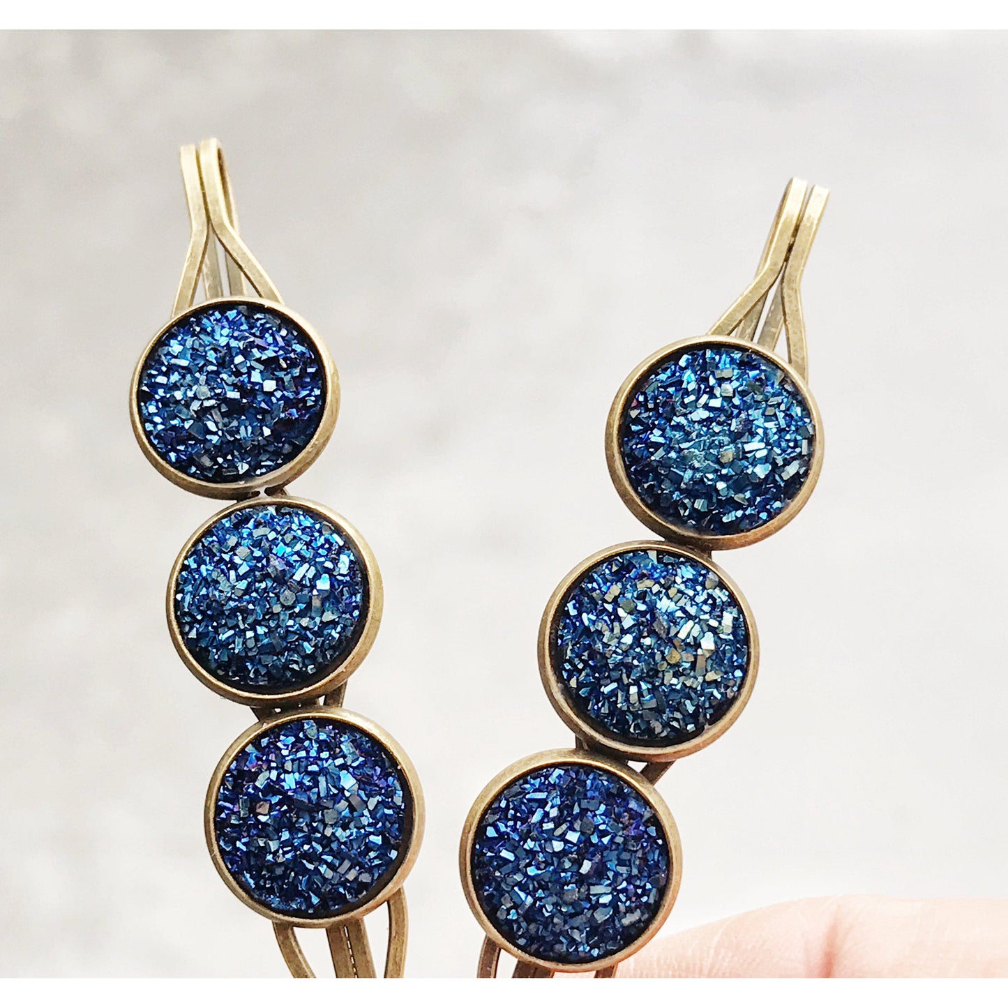 Cobalt Blue Druzy Hair Pins - Cute Bobby Pins for Women's Hairstyles