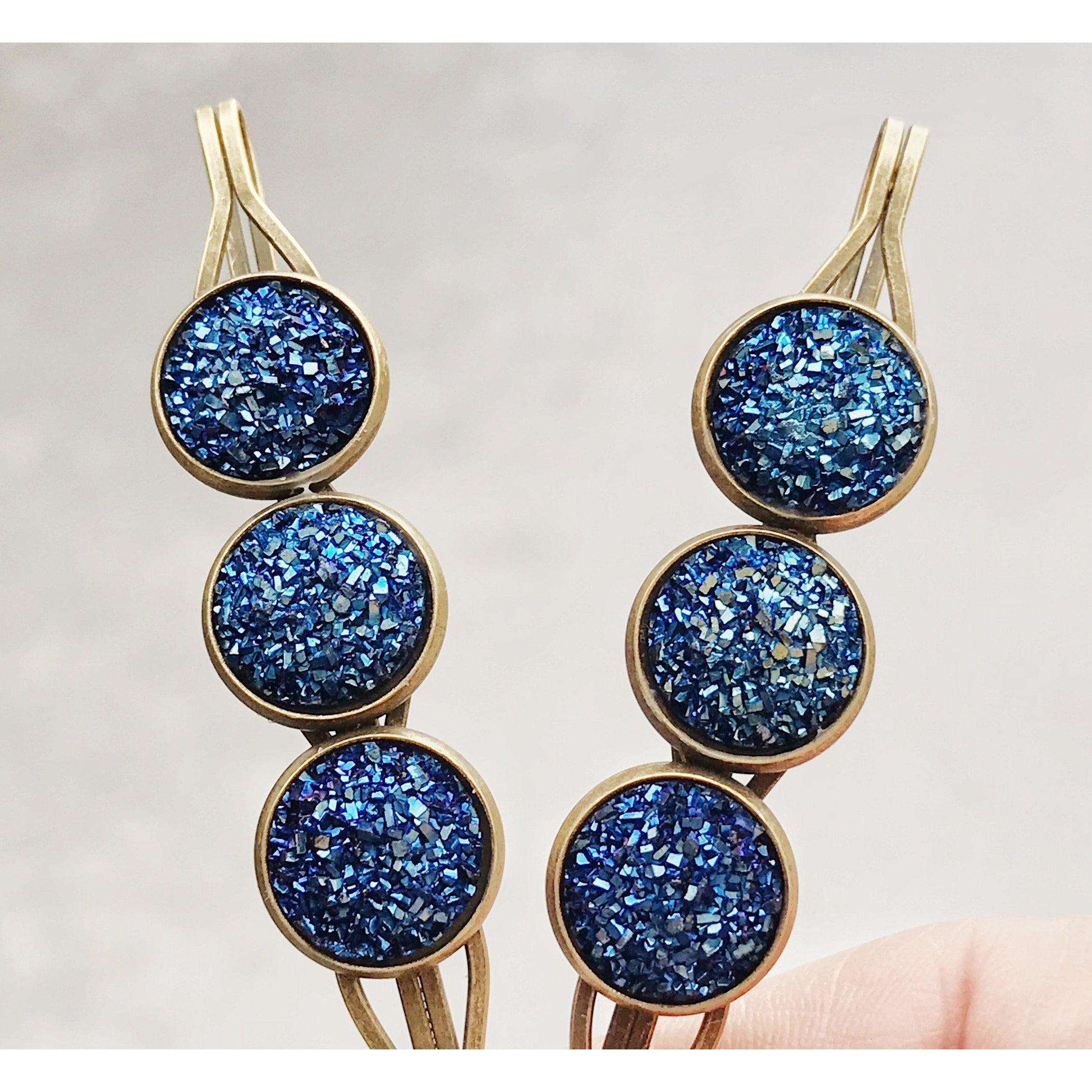 Cobalt Blue Druzy Hair Pins - Cute Bobby Pins for Women's Hairstyles