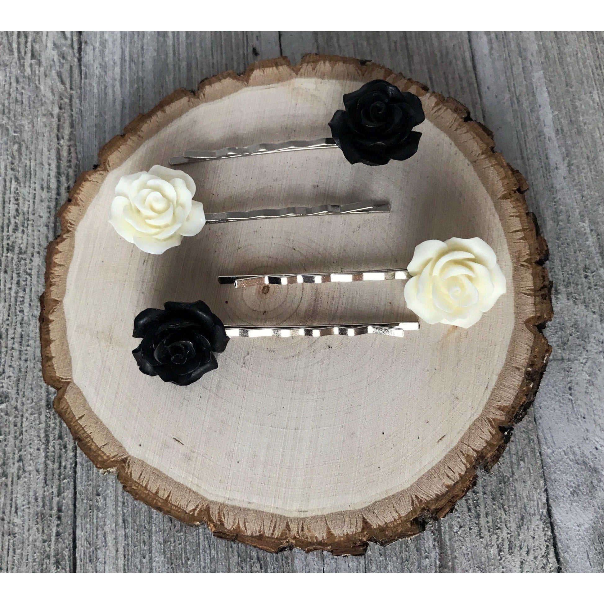 Chic Black & White Floral Bobby Pins: Stylish Hair Accessories