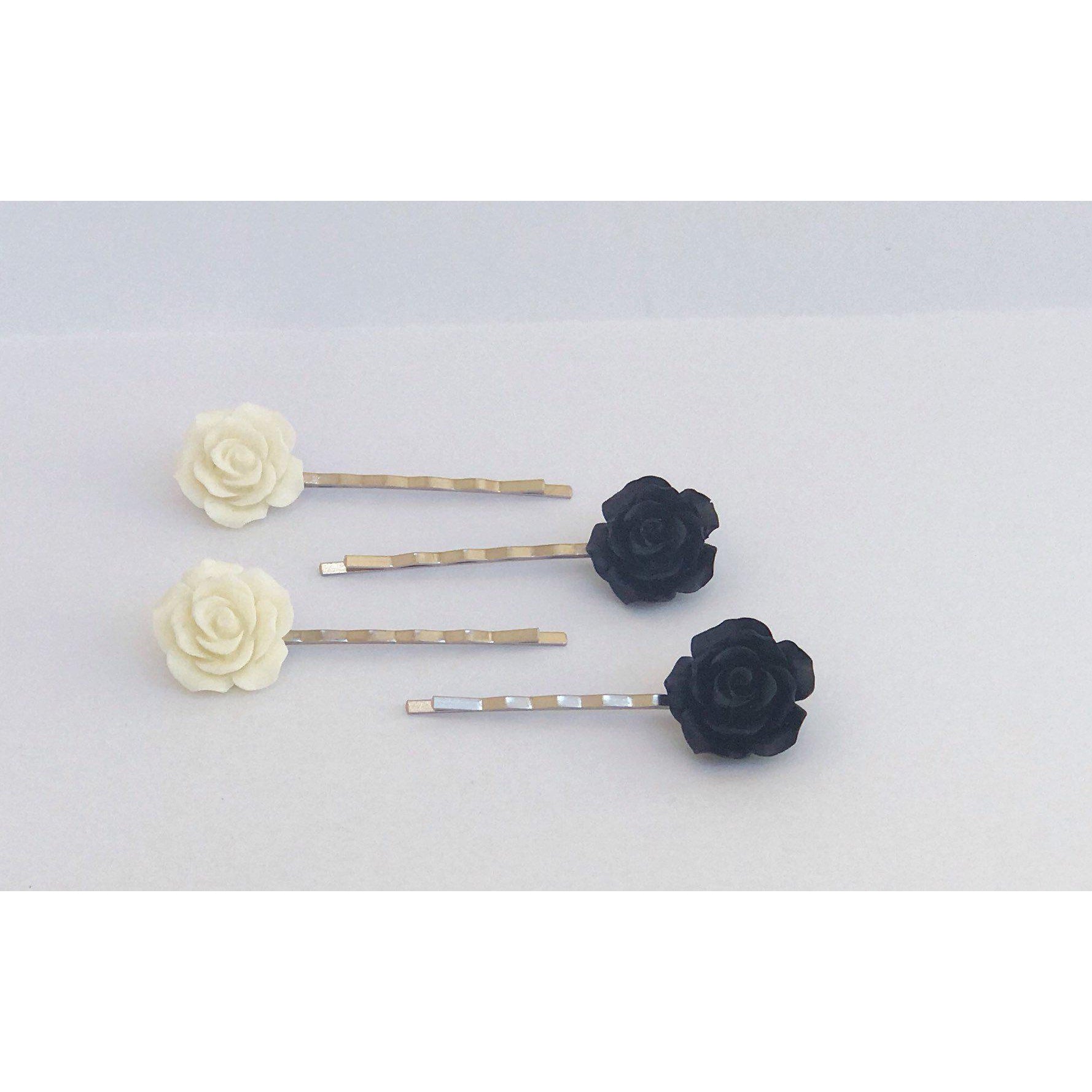 Chic Black & White Floral Bobby Pins: Stylish Hair Accessories