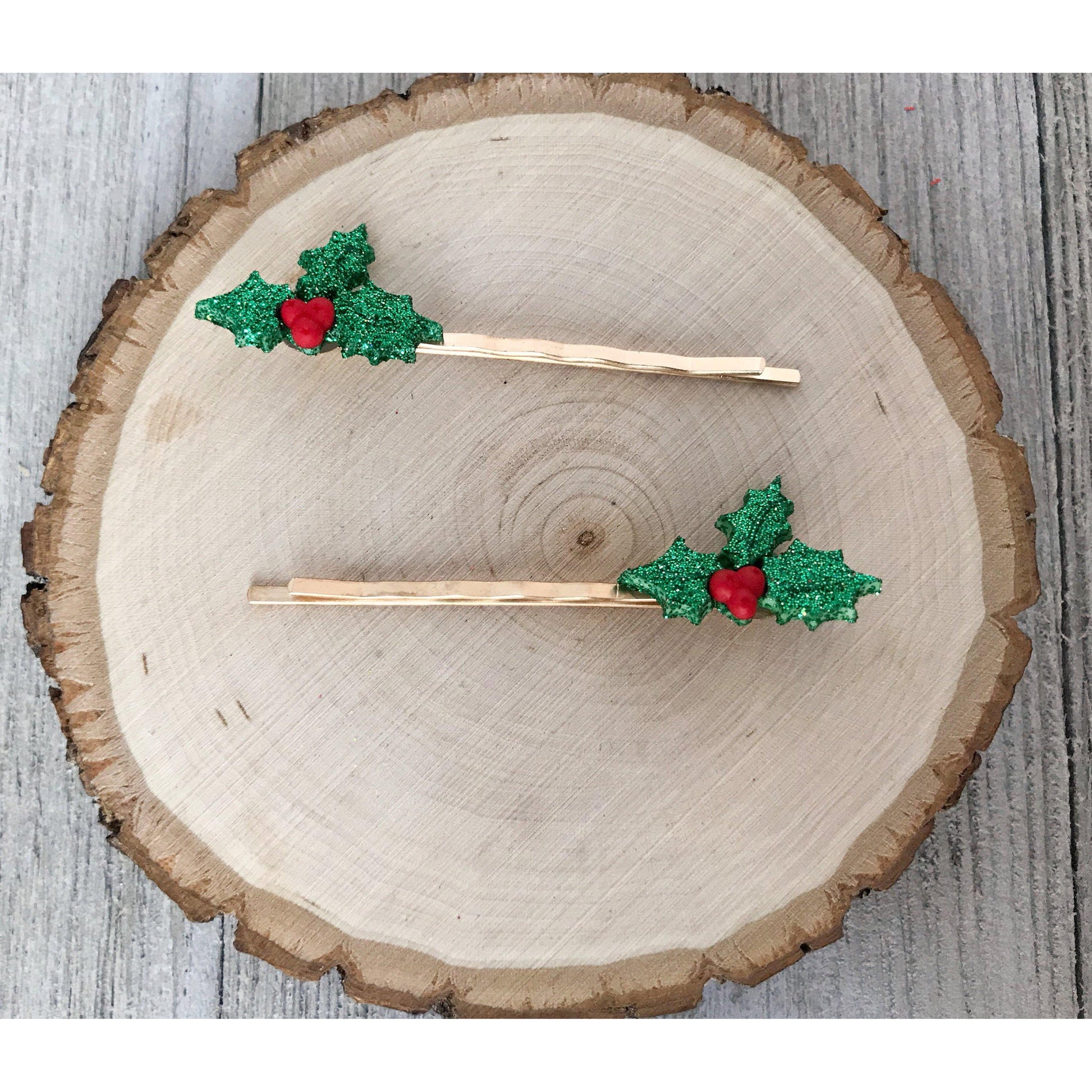 Flower Bobby Pins, Holiday Hair Pins, Mistletoe Hair Pins, Holly Bobby Pins, Poinsettia Hair Pins