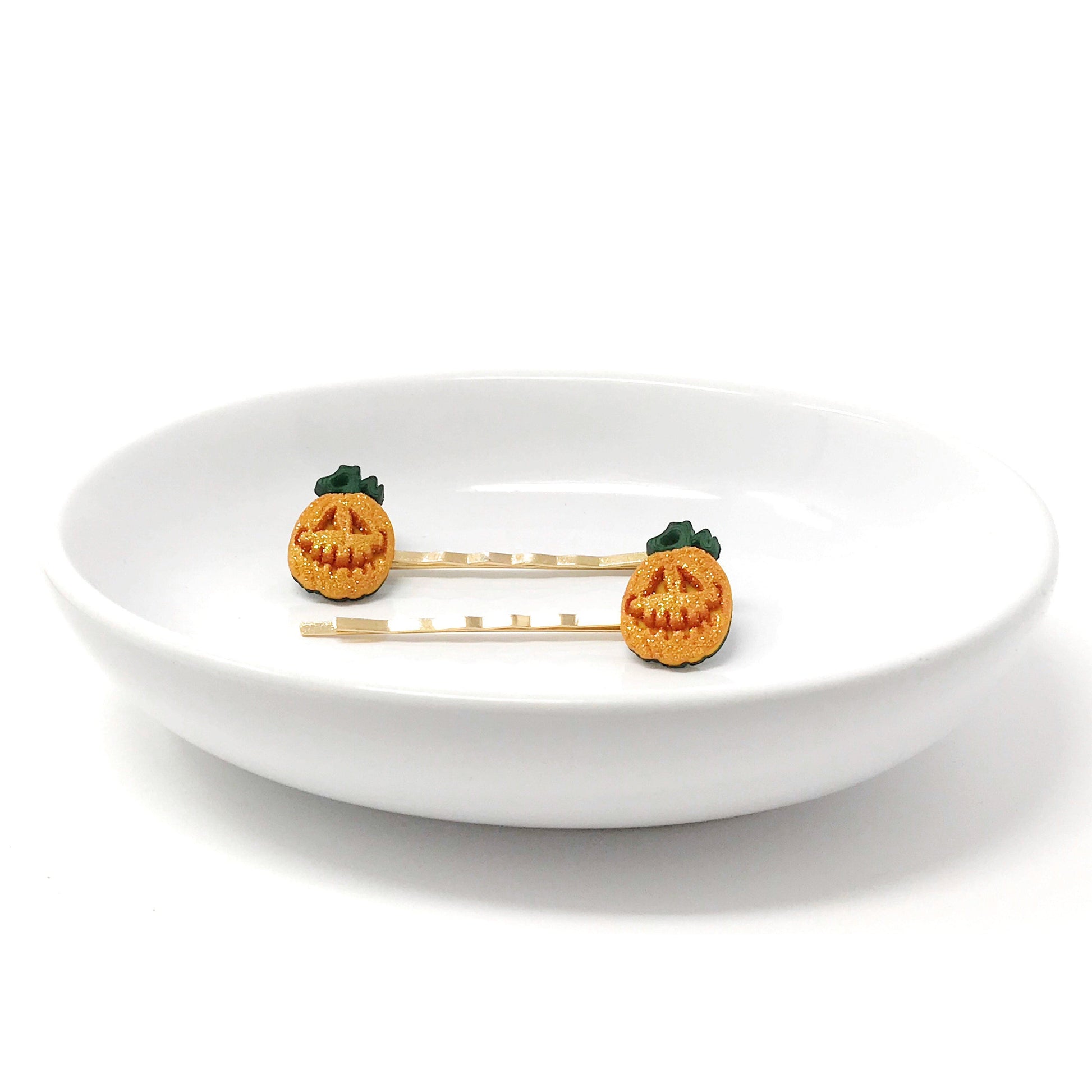 Glitter Orange Pumpkin Halloween Hair Pins