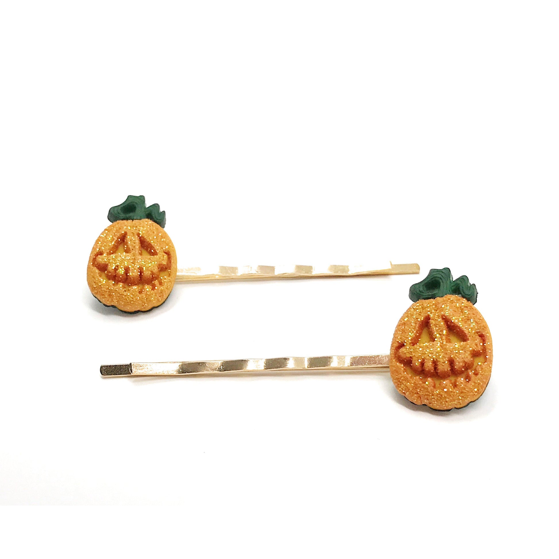 Glitter Orange Pumpkin Halloween Hair Pins