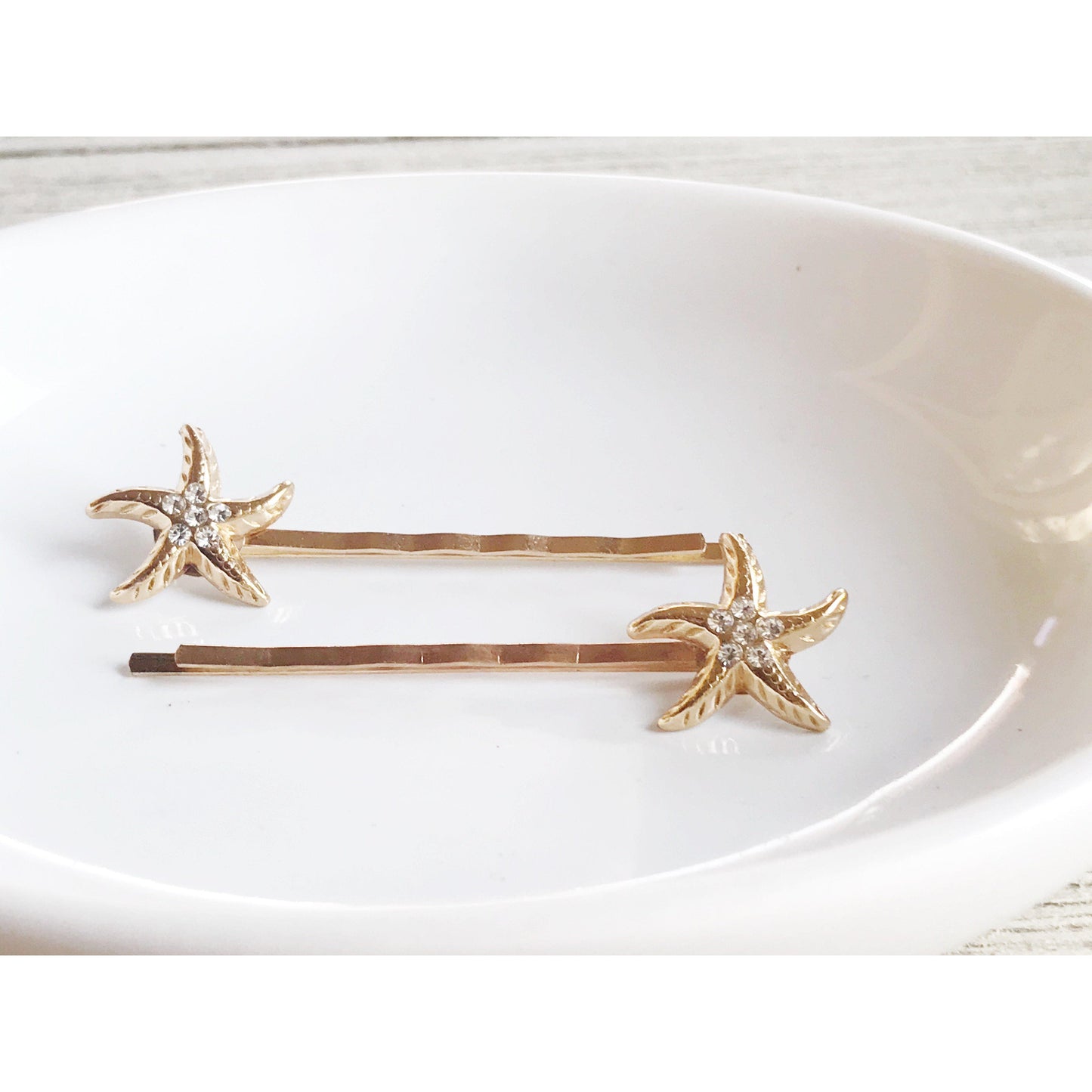 Gold Starfish Hair Pins, Beach Hair Pins, Rhinestone Hair Pins, Sea Shell Bobby Pin, Womens Hair Clip, Womans Bobby Pin, Decorative Hair Pin