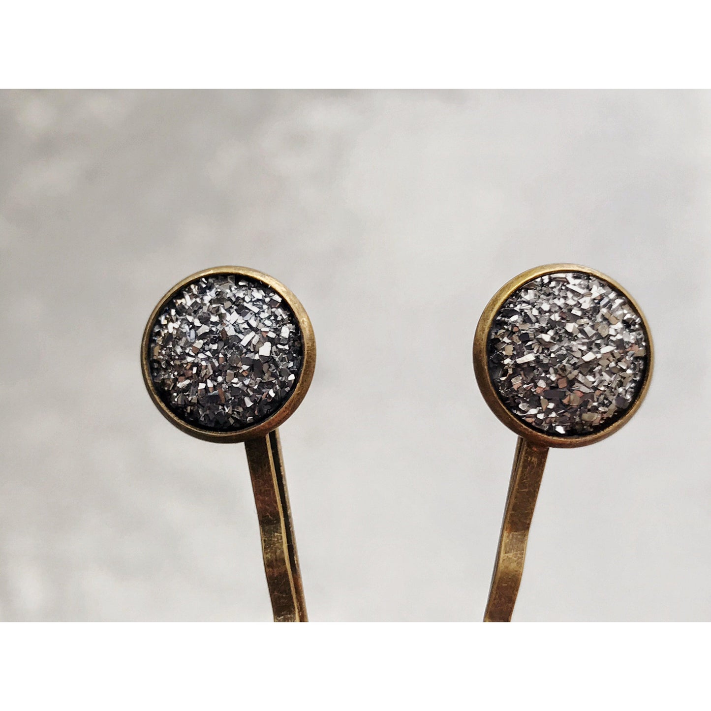 Slate Gray Druzy Brass Hair Pins - Elegant and Sophisticated Hair Accessories