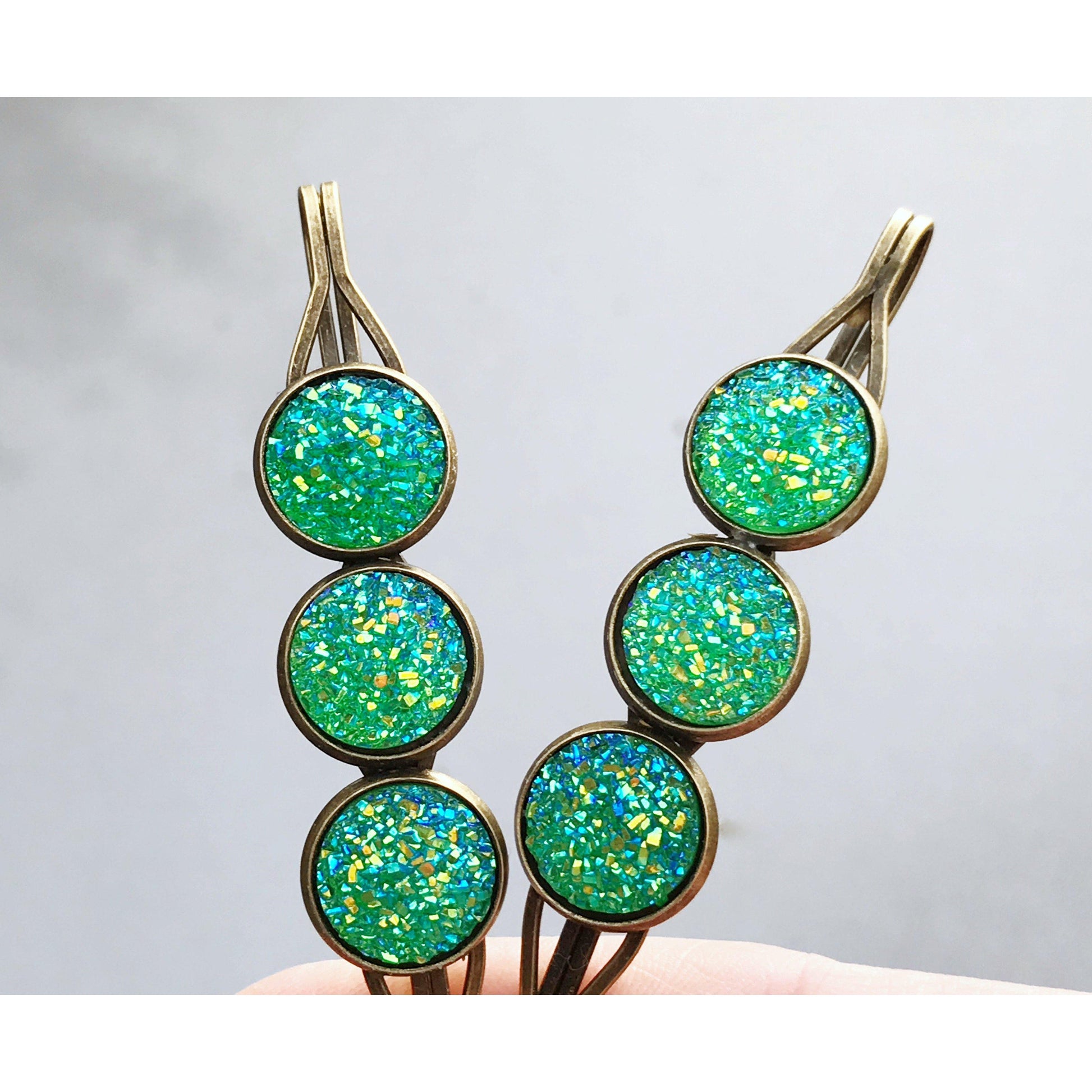 Green Druzy Hair Pin Set - Elegant Hair Accessories