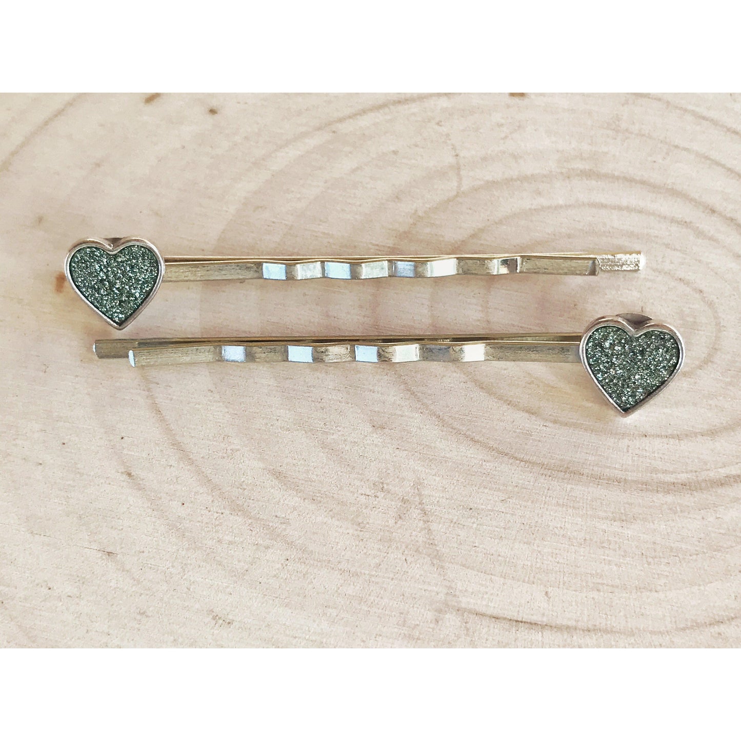 Tiny Green Glitter Heart Hair Pins - Delicate and Sparkling Accessories