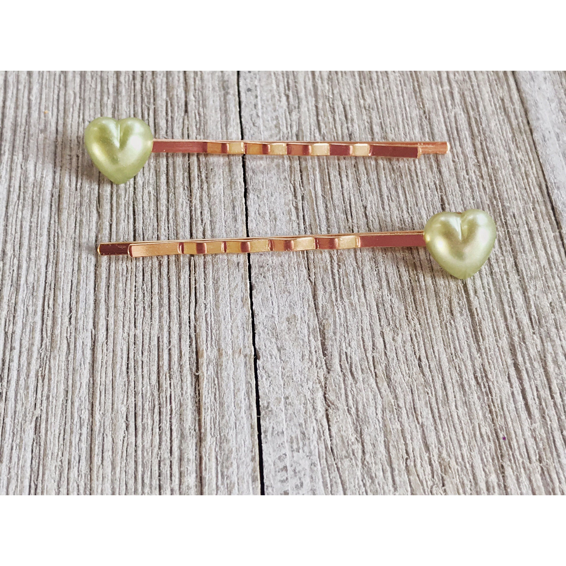 Green Heart Hair Pins, Valentines Day Bobby Pin, Womens Hair Pin, Cute Hair Pin, Decorative Hair Pin, Pearl Heart Bobby Pins, Girls Hair Pins