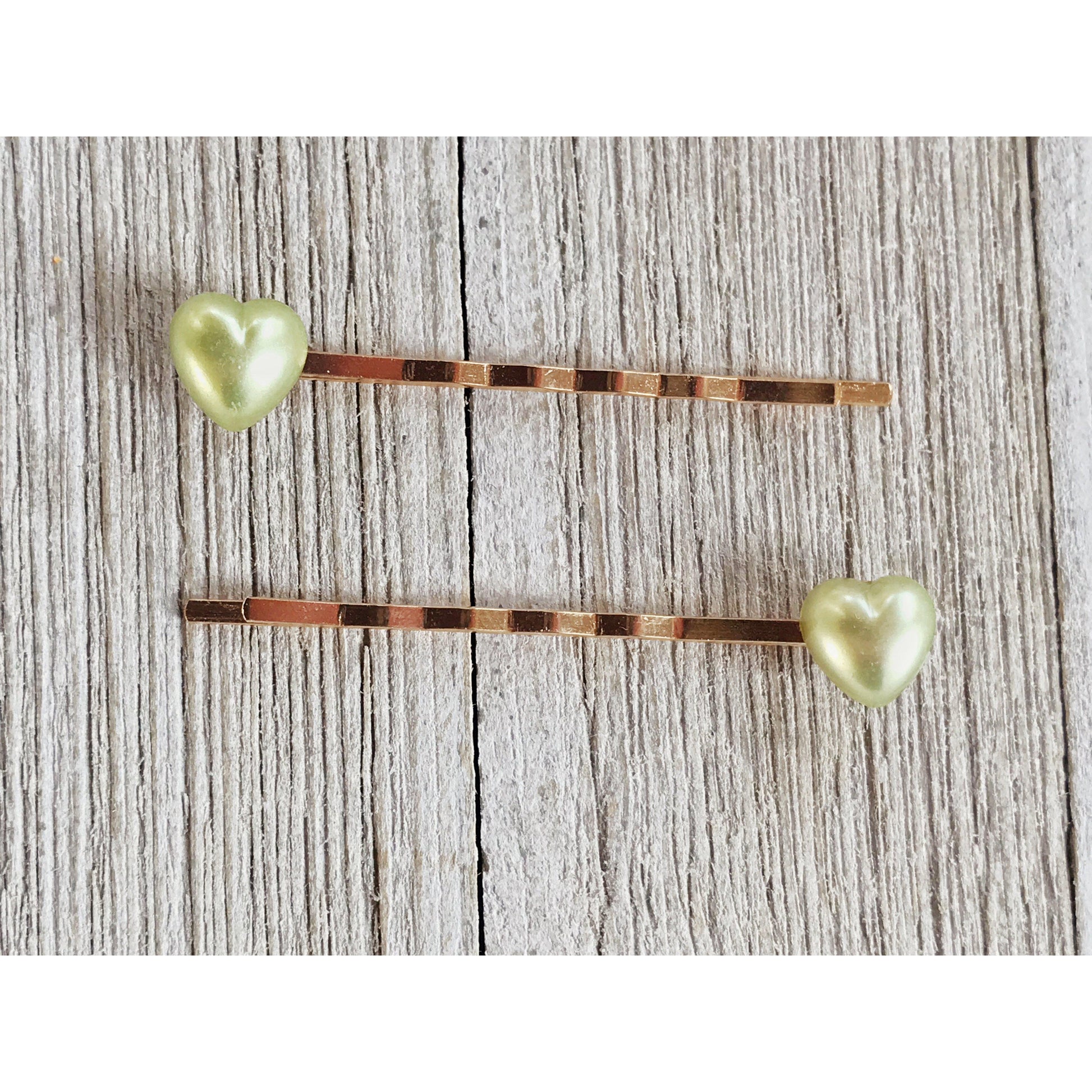 Green Heart Hair Pins, Valentines Day Bobby Pin, Womens Hair Pin, Cute Hair Pin, Decorative Hair Pin, Pearl Heart Bobby Pins, Girls Hair Pins