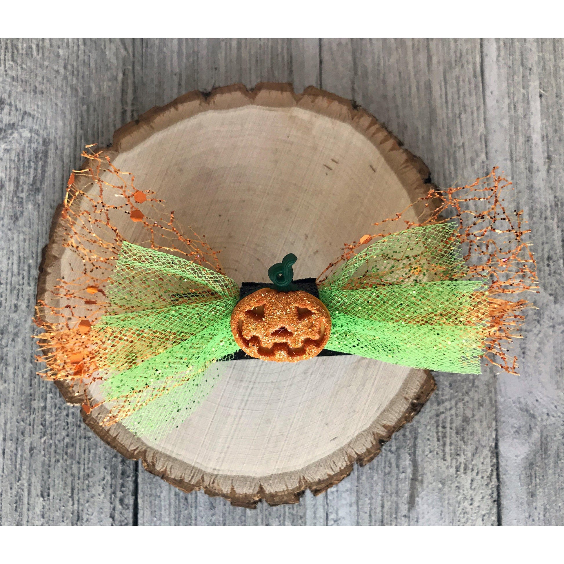 Halloween Pumpkin Orange Green Hair Bow