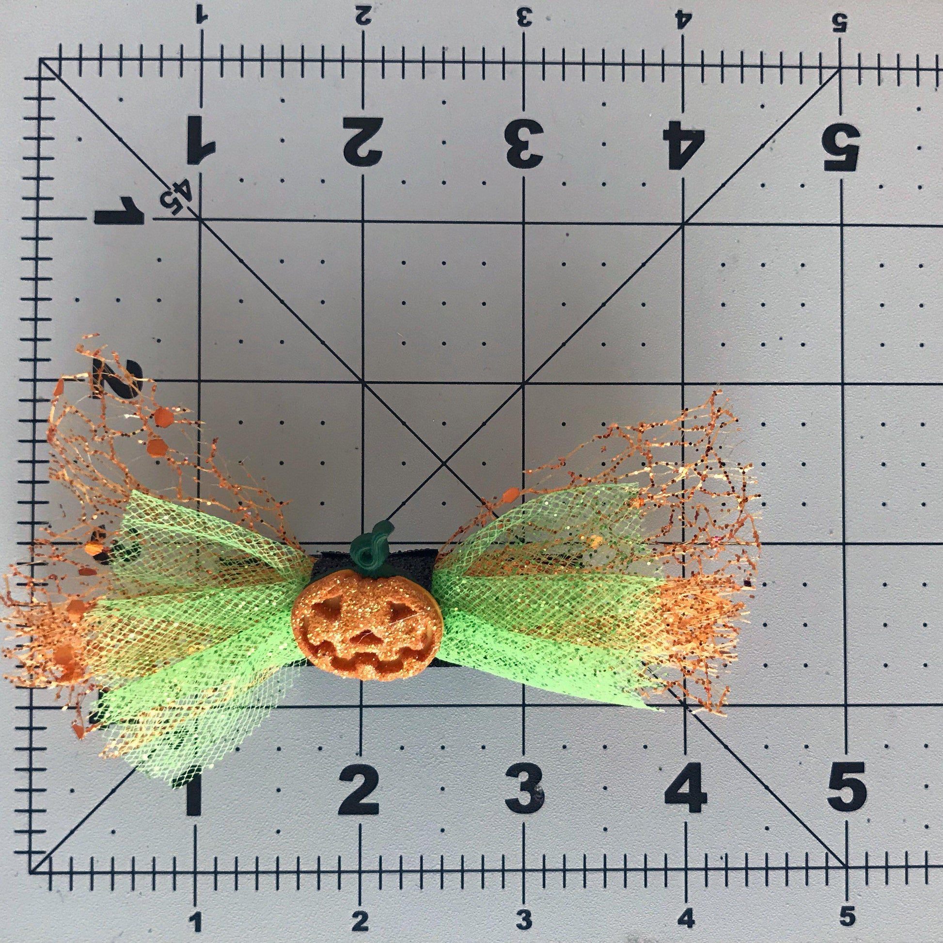 Halloween Pumpkin Orange Green Hair Bow