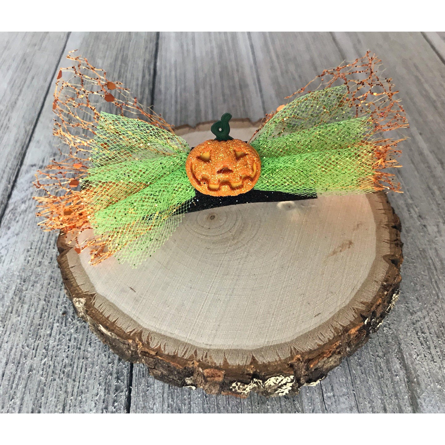 Halloween Pumpkin Orange Green Hair Bow