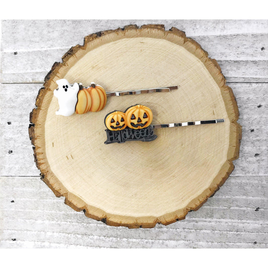 Halloween White Ghost and Pumpkin Hair Pins