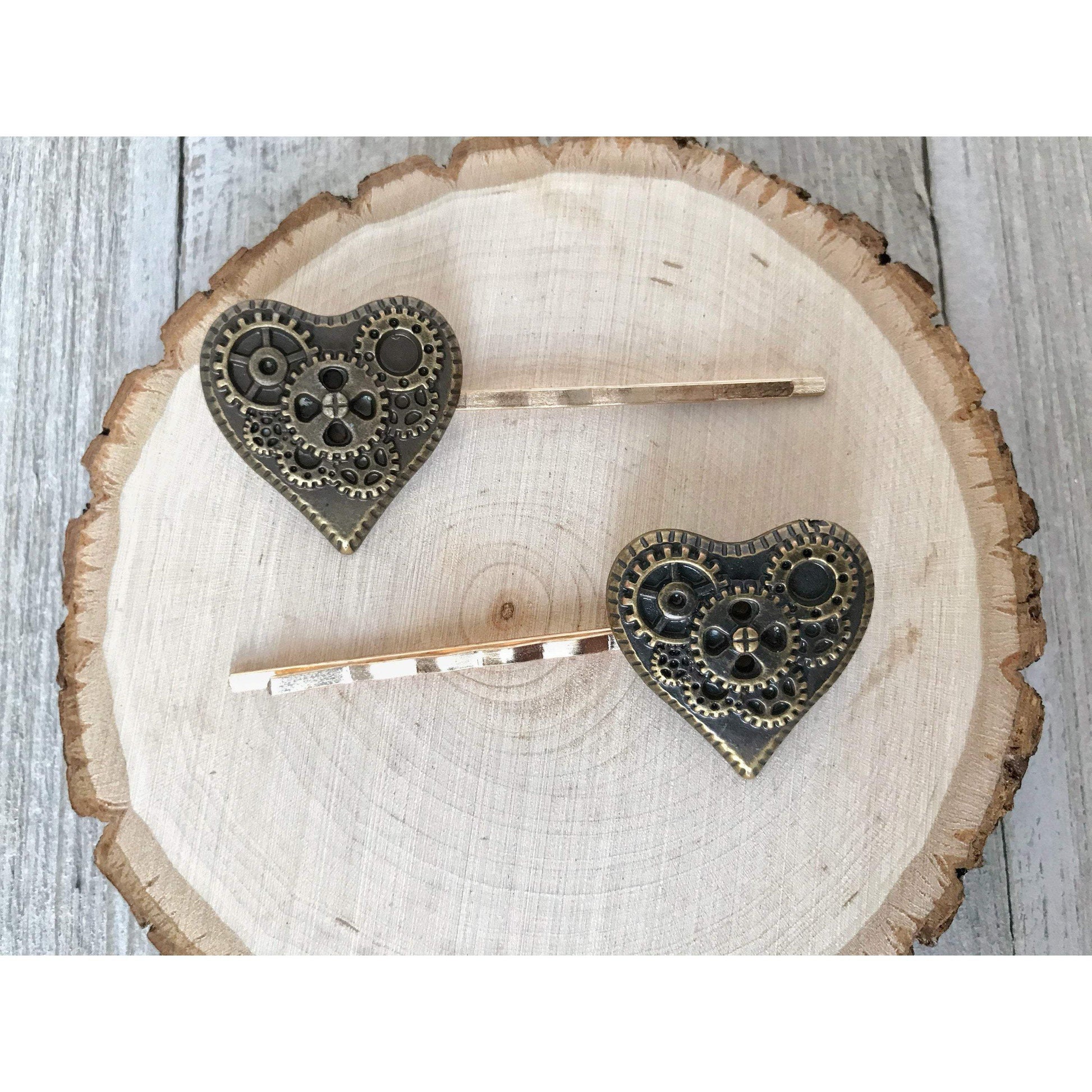 Steampunk Gear Heart Hair Pins - Unique and Stylish Accessories